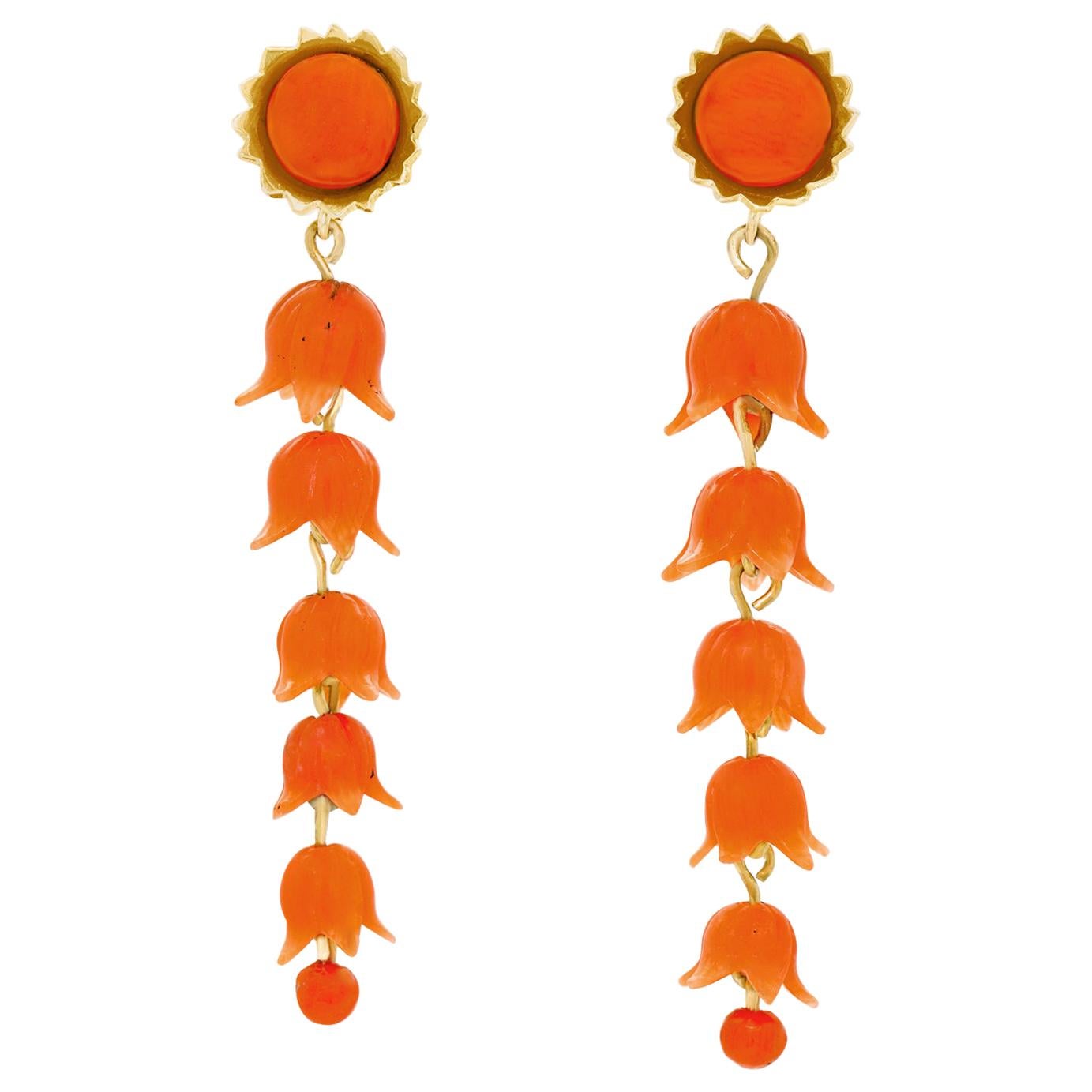 Victorian Carved Coral Floral Earrings