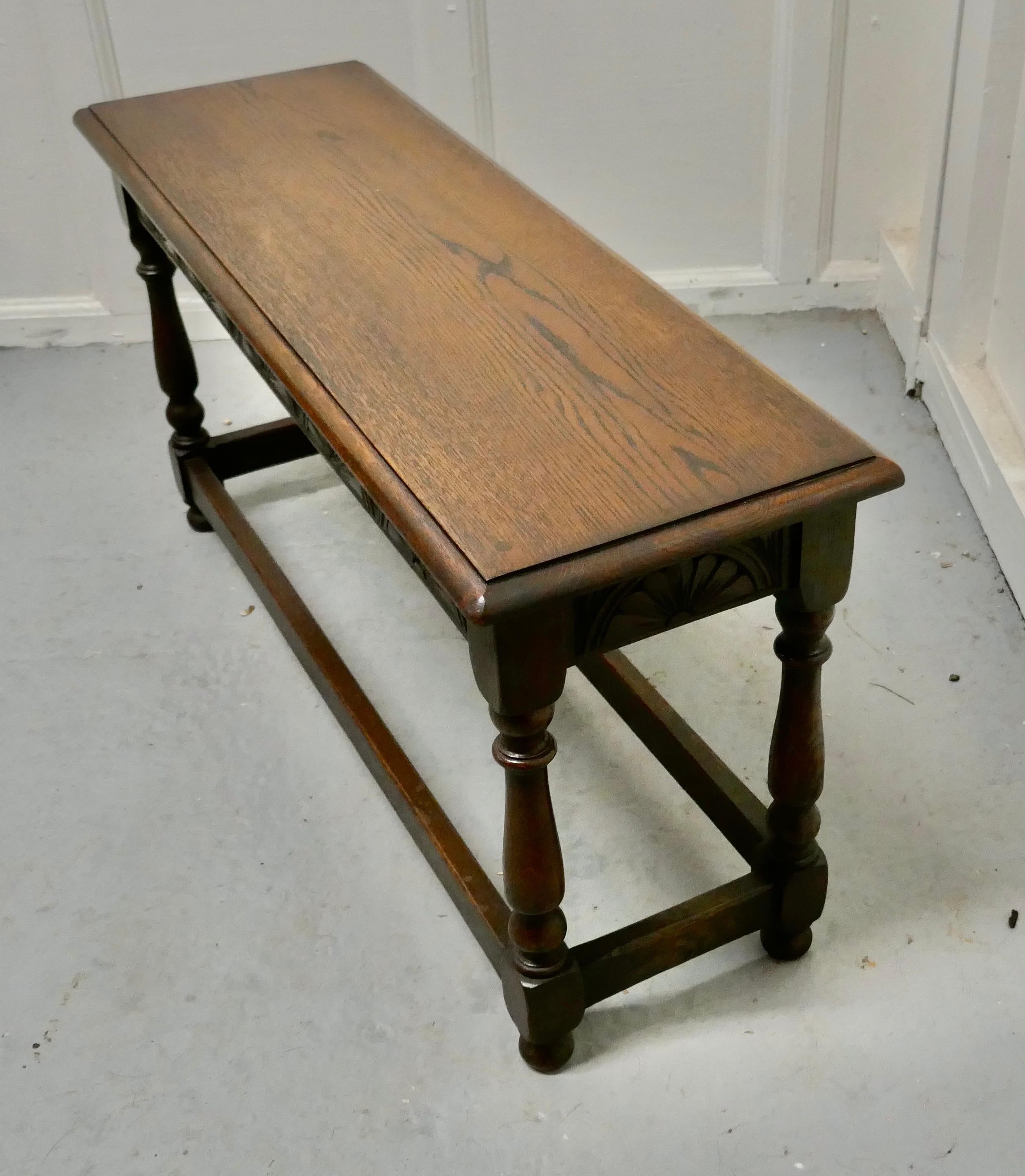 Victorian Carved Country Oak Joint Style Window Seat, Long Hall Bench In Good Condition In Chillerton, Isle of Wight