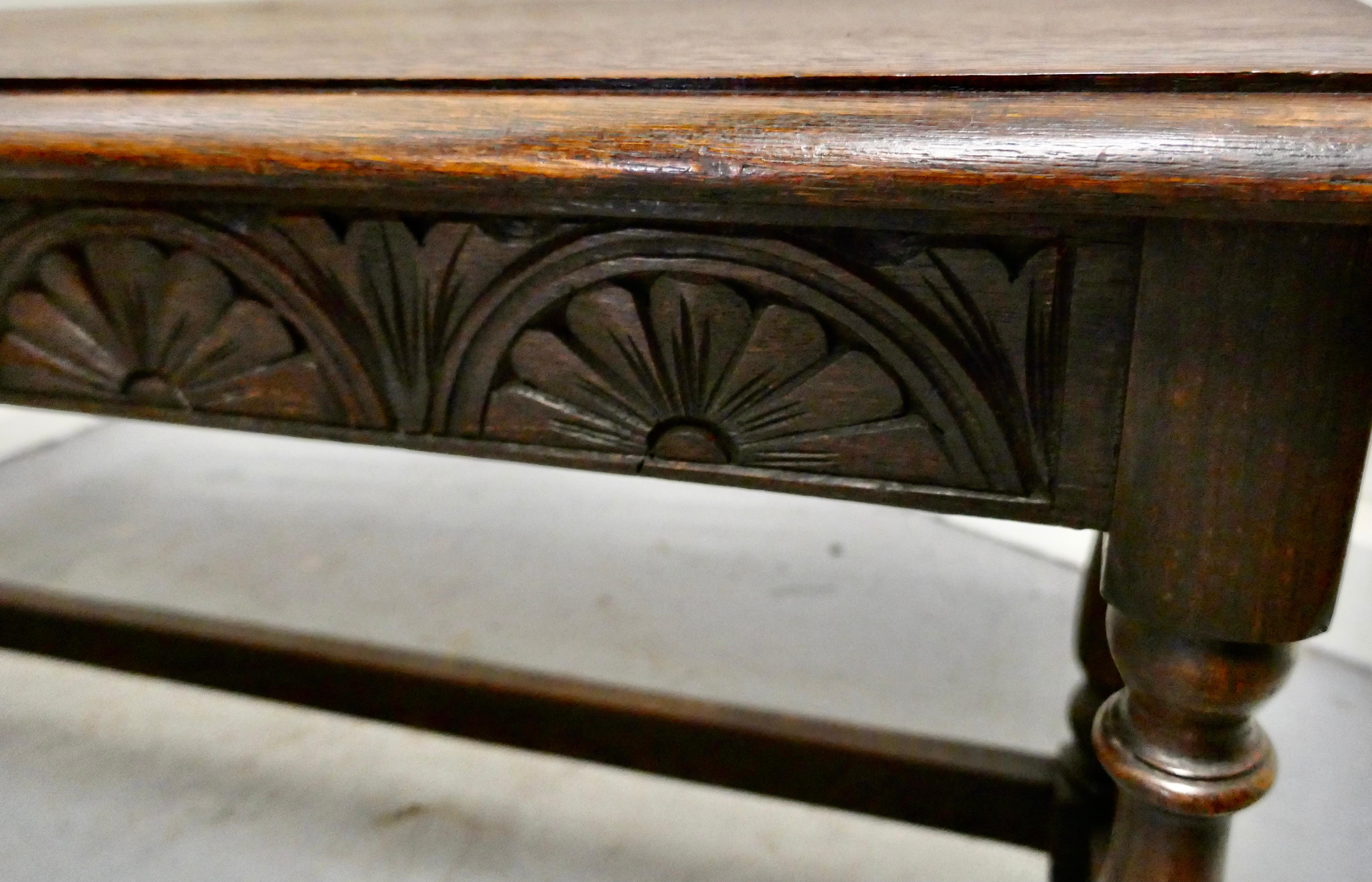 19th Century Victorian Carved Country Oak Joint Style Window Seat, Long Hall Bench