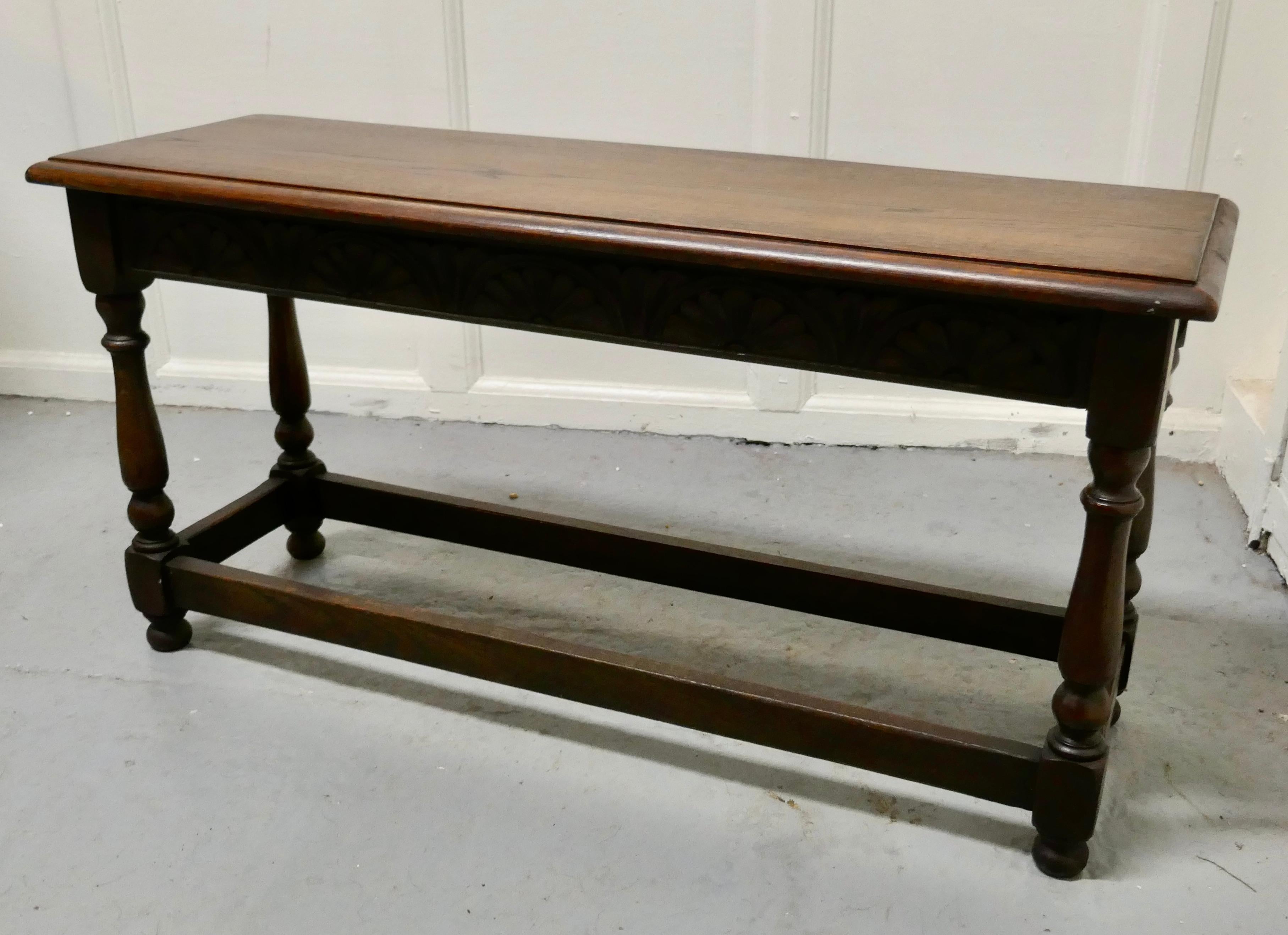Victorian Carved Country Oak Joint Style Window Seat, Long Hall Bench 1