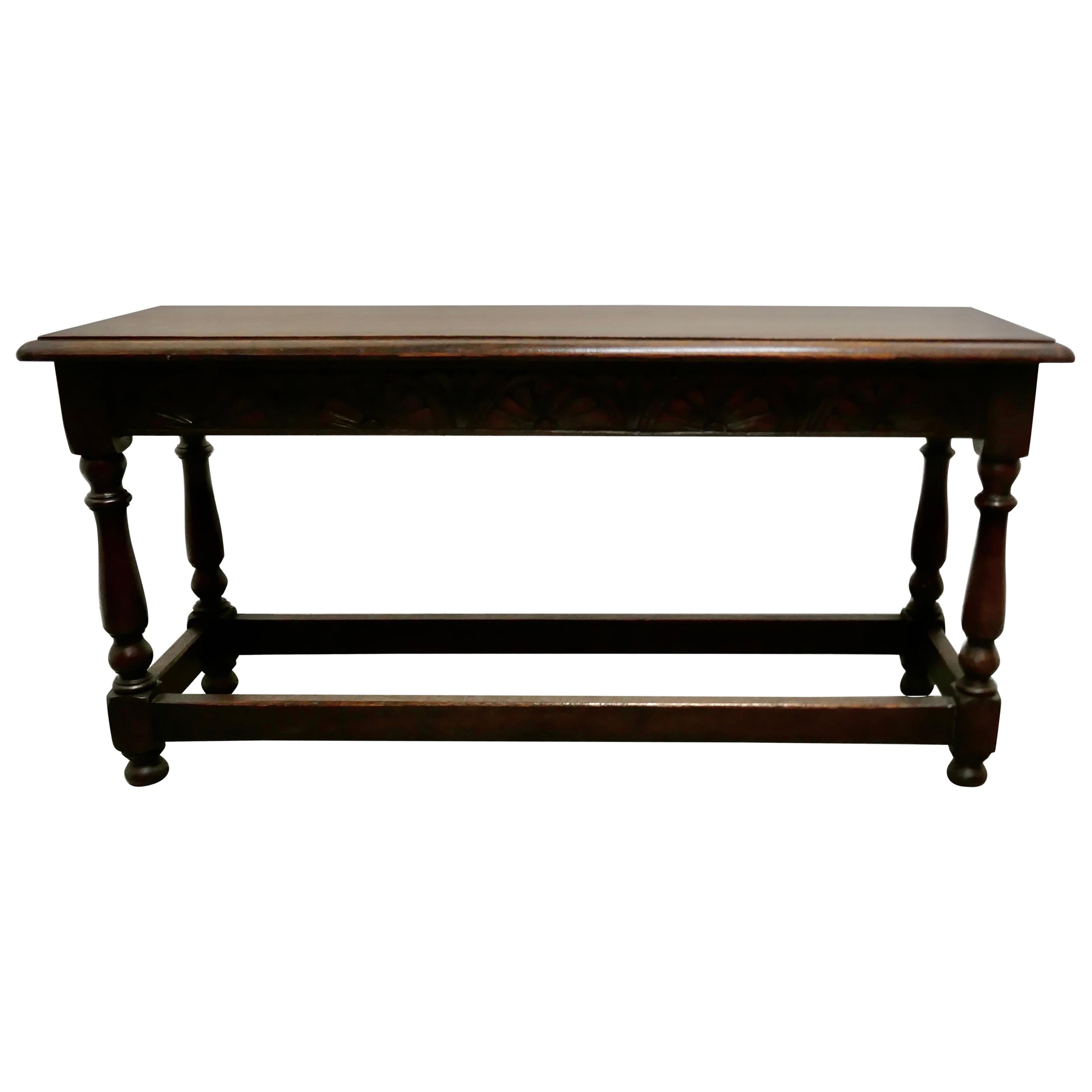 Victorian Carved Country Oak Joint Style Window Seat, Long Hall Bench