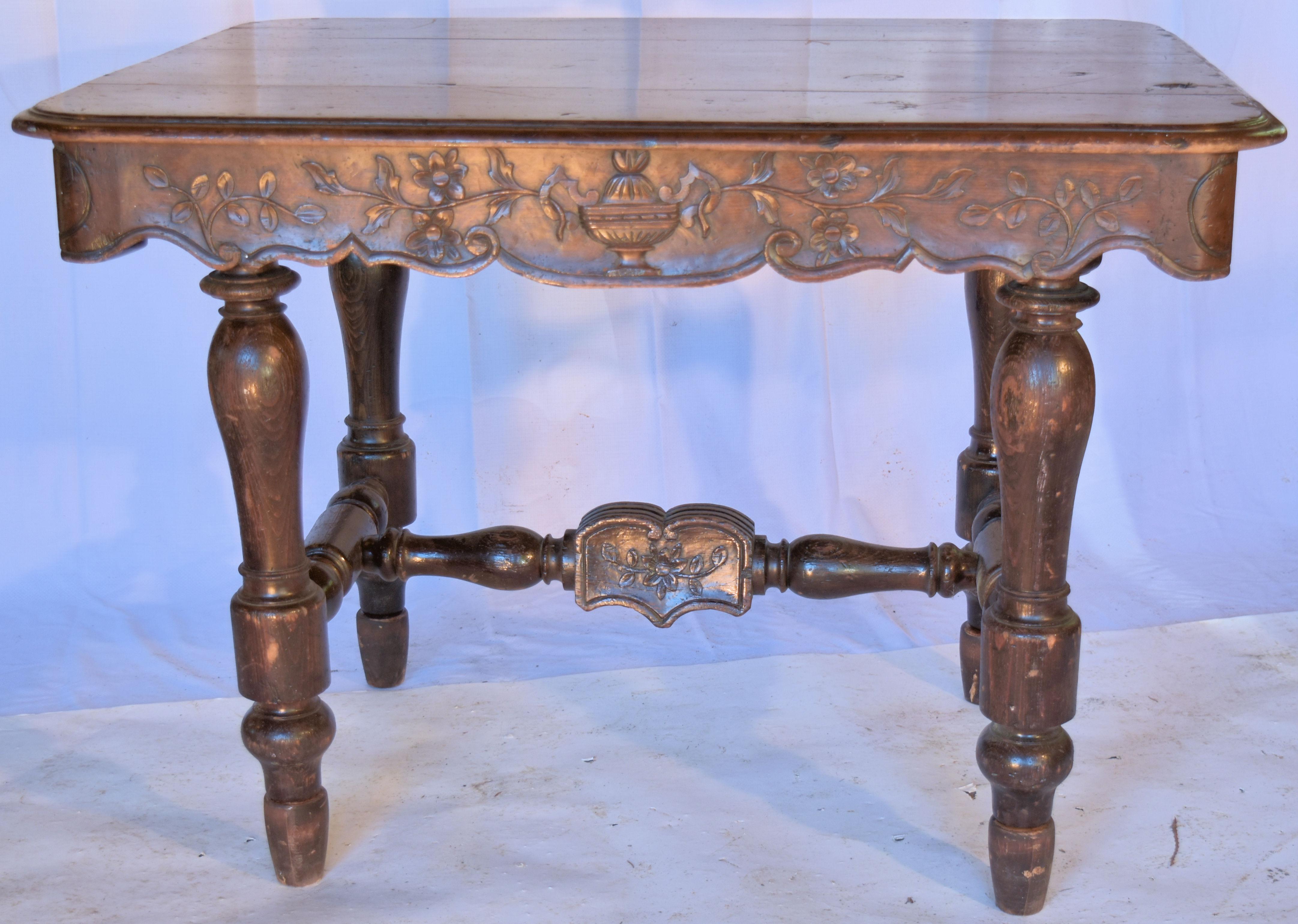 Late Victorian Victorian Carved Dark Oak Library Writing Table