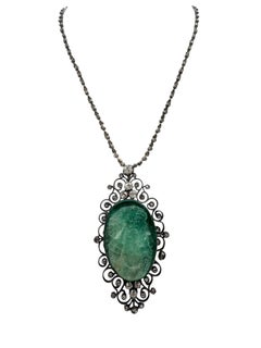 Antique Victorian Carved Emerald Cameo and Diamond Pendant Necklace