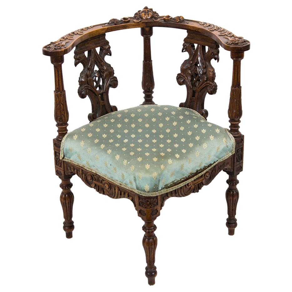 Victorian Carved English Walnut Corner Chair