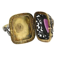 Victorian Carved Garnet Heart and Floral Vinaigrette Ring