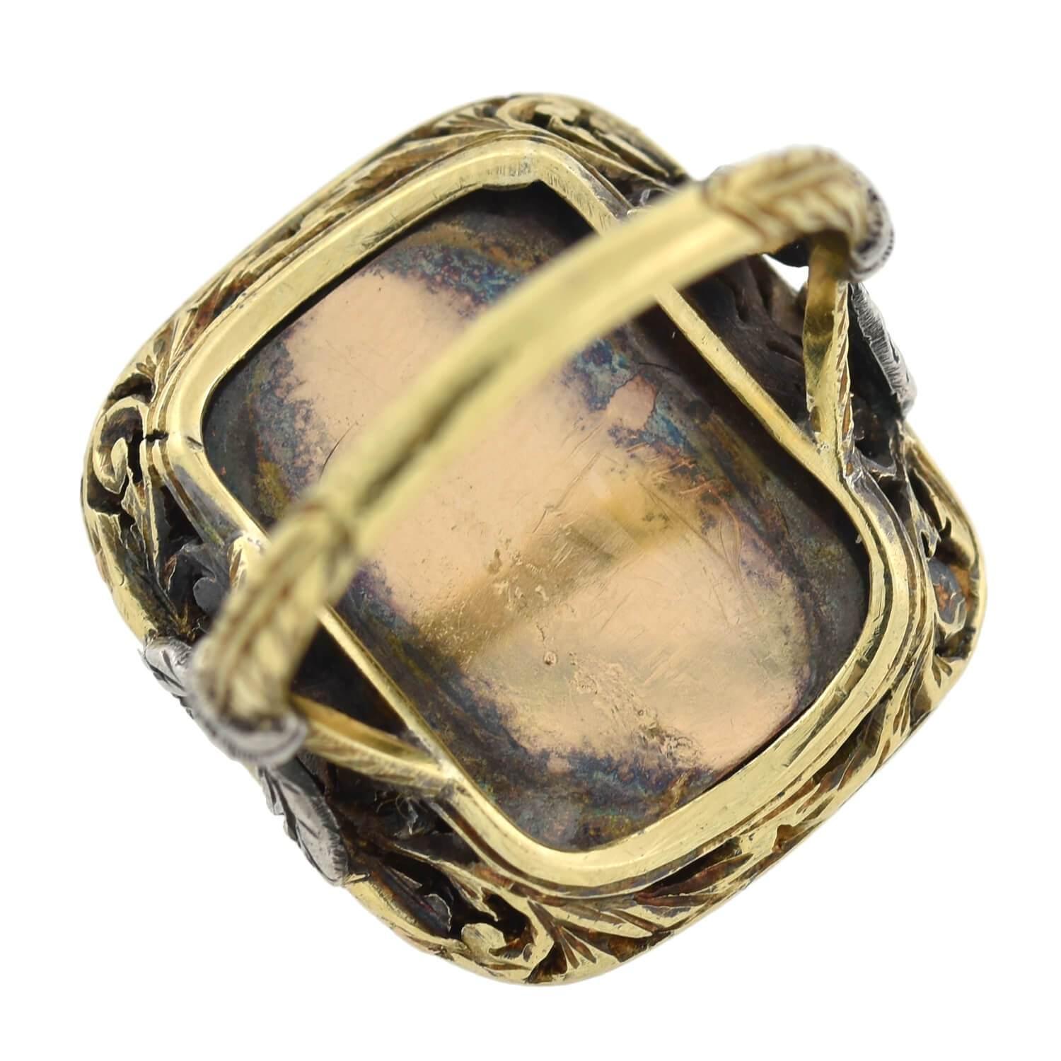 Victorian Carved Garnet Heart and Floral Vinaigrette Ring 1