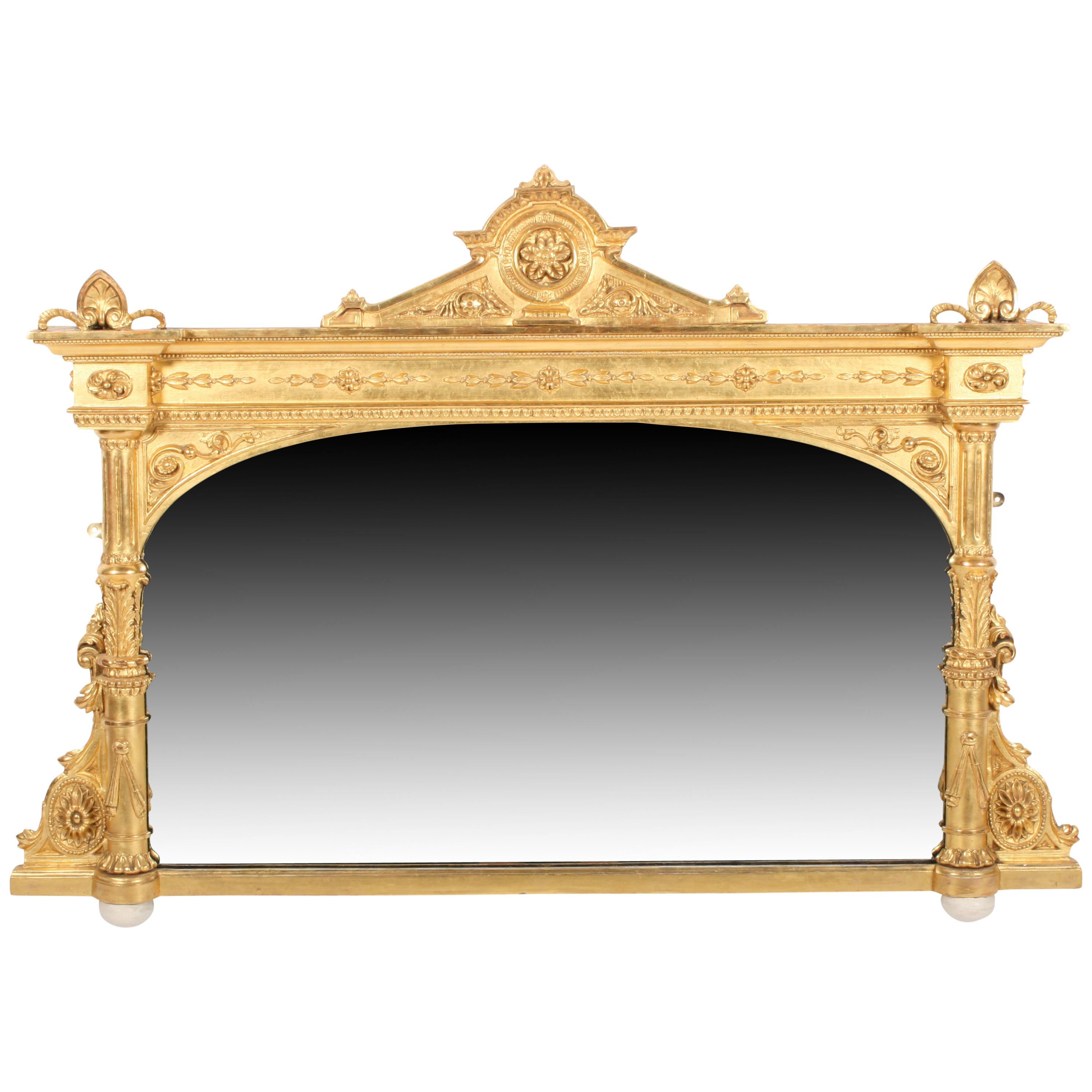 Victorian Carved Gesso Wood Overmantel Mirror, circa 1860