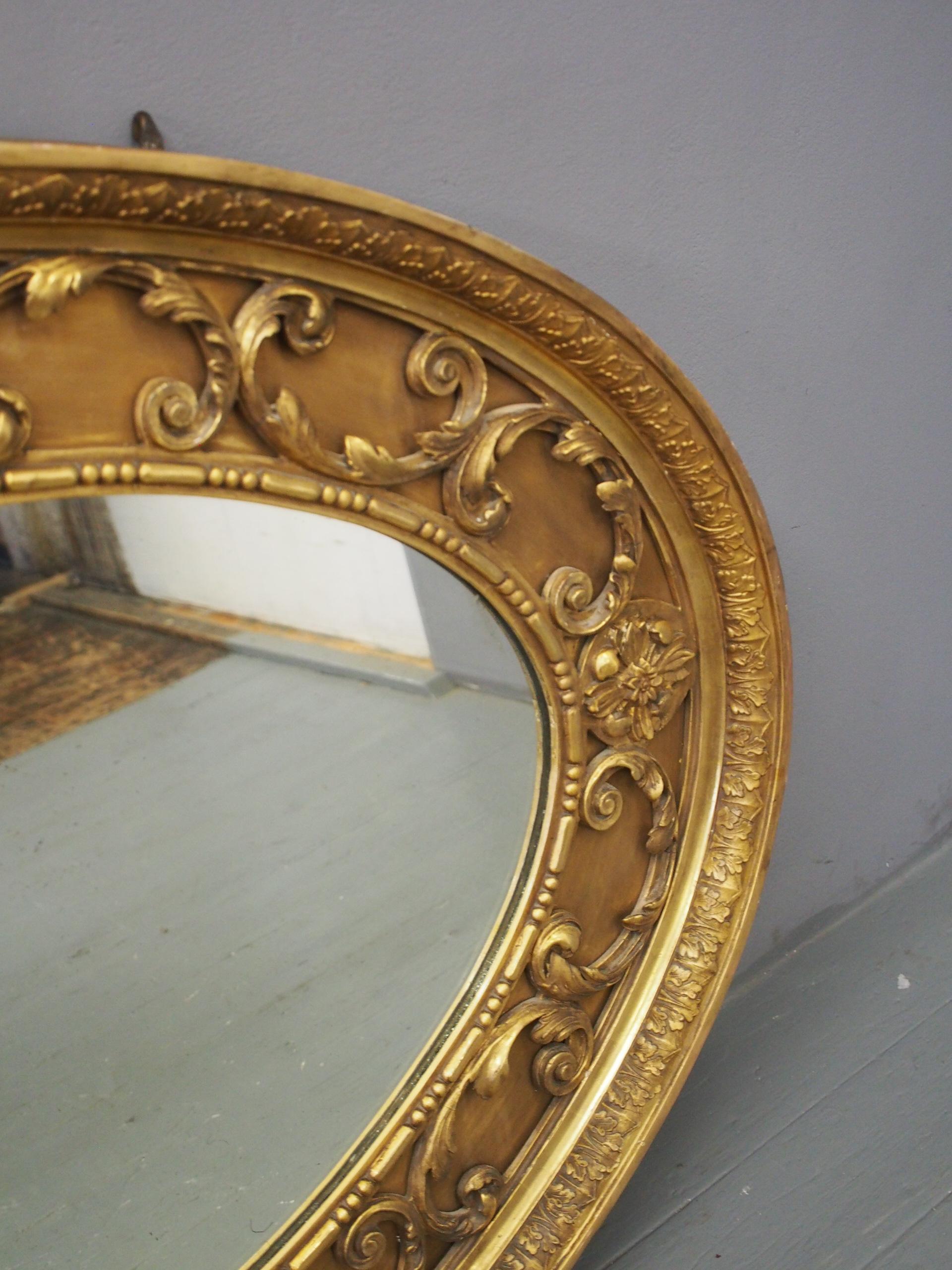 Victorian Carved Giltwood and Gesso Oval Mirror 1