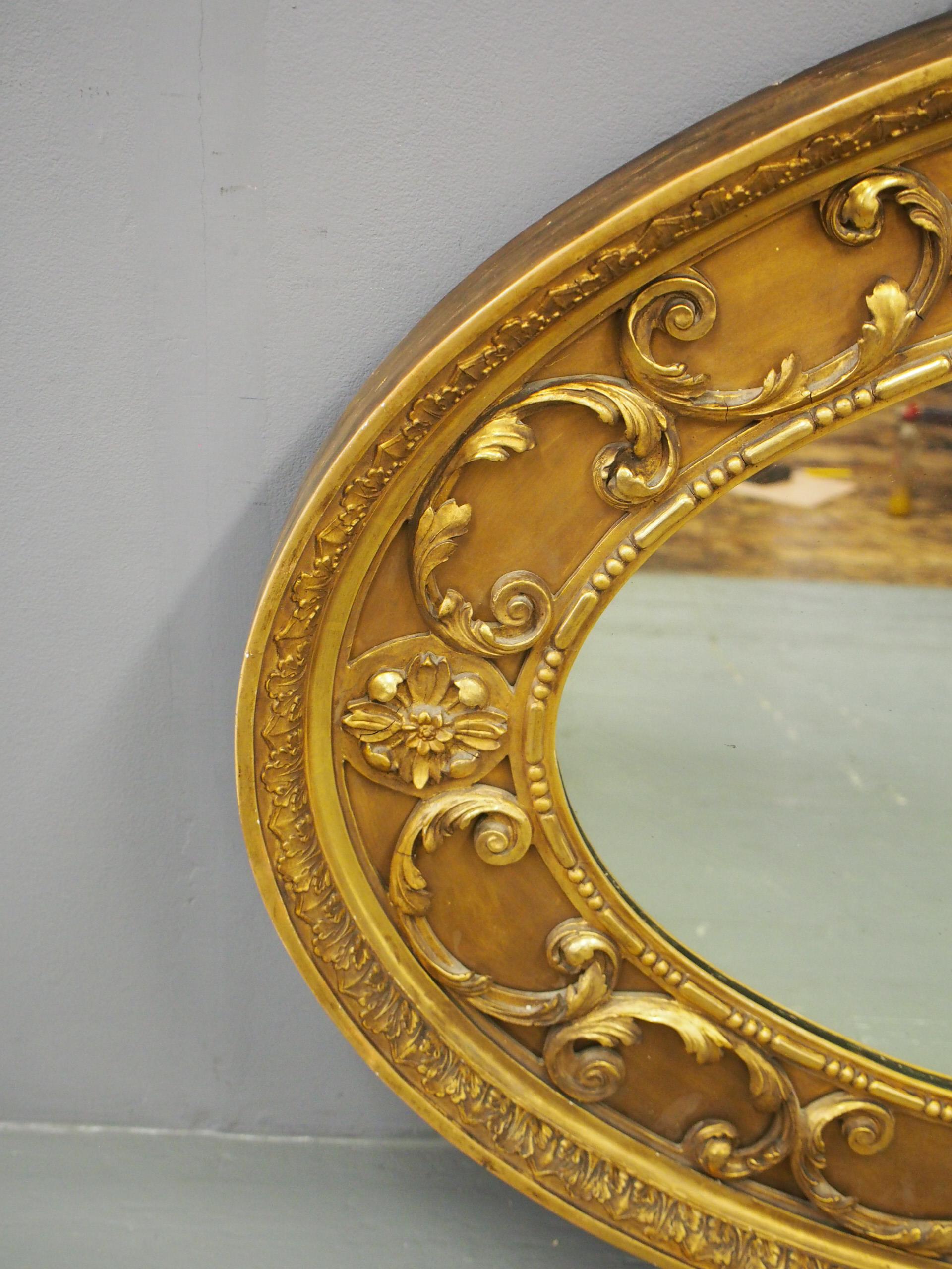 Victorian Carved Giltwood and Gesso Oval Mirror 2
