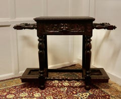 Victorian Carved Gothic Oak Hall Table, Stick Stand