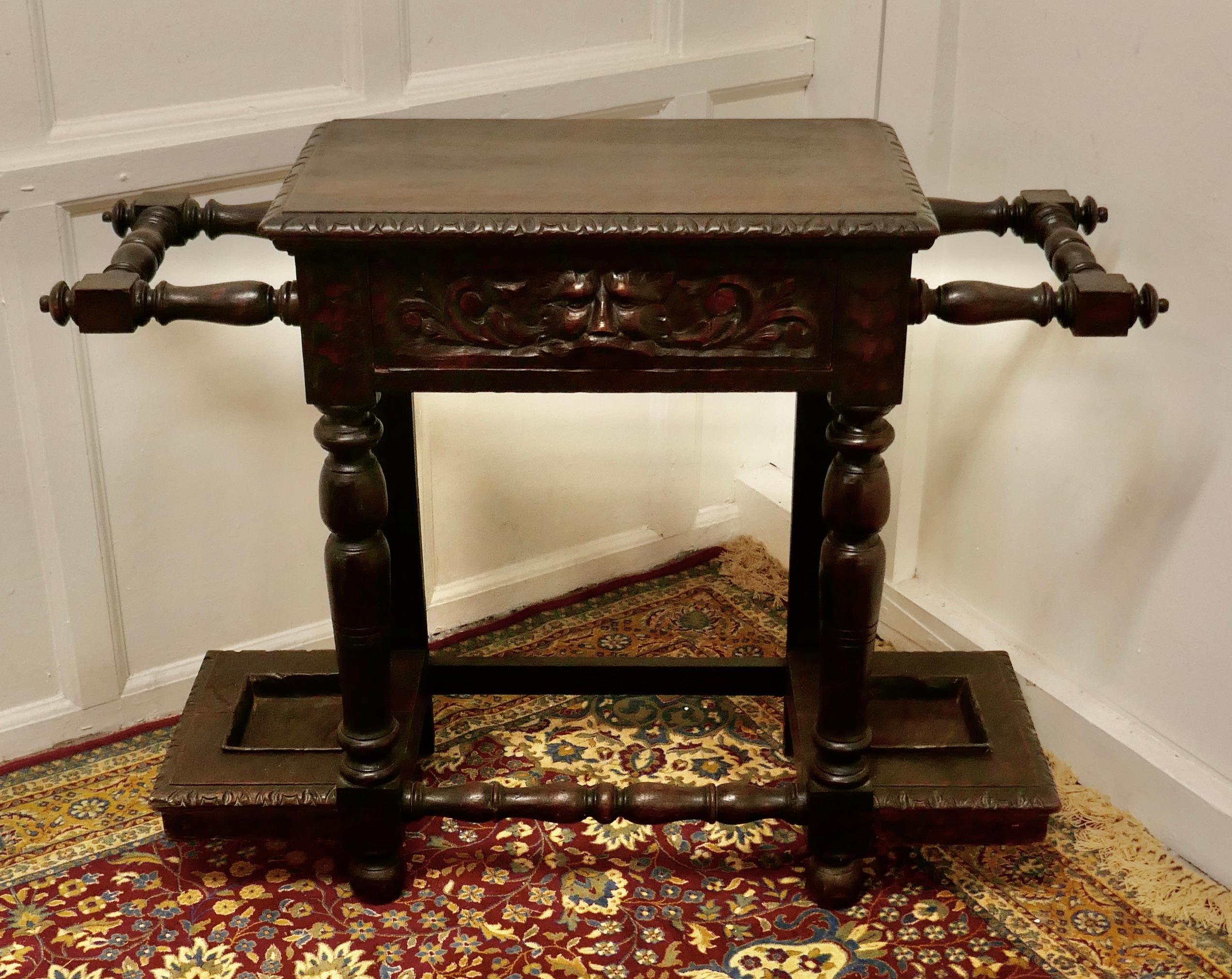 Victorian Carved Gothic Oak Hall Table, Stick Stand In Good Condition In Chillerton, Isle of Wight