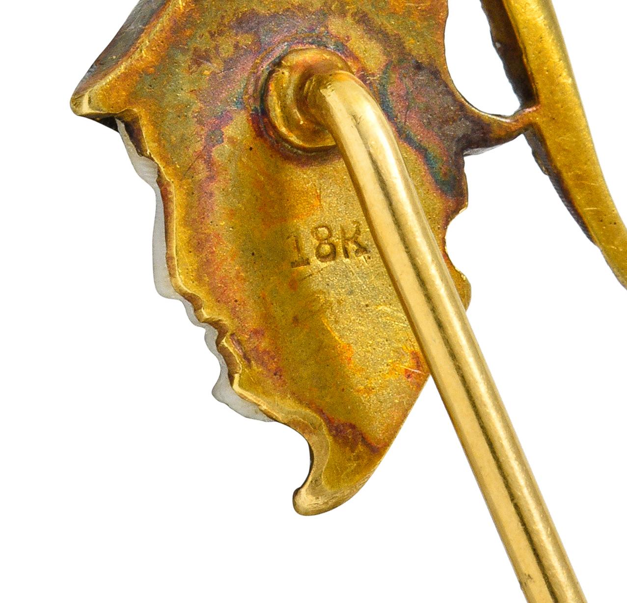 Victorian Carved Hardstone Diamond 18 Karat Gold Hellenistic Warrior Stickpin For Sale 3