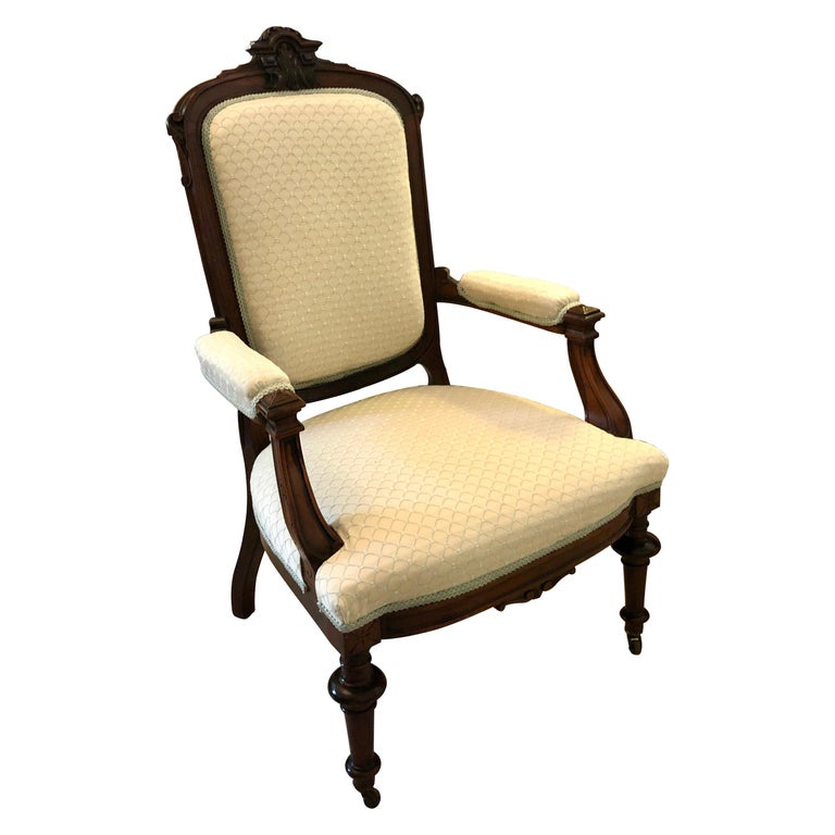 Antique Victorian Carved Rosewood Library Chair For Sale at 1stDibs