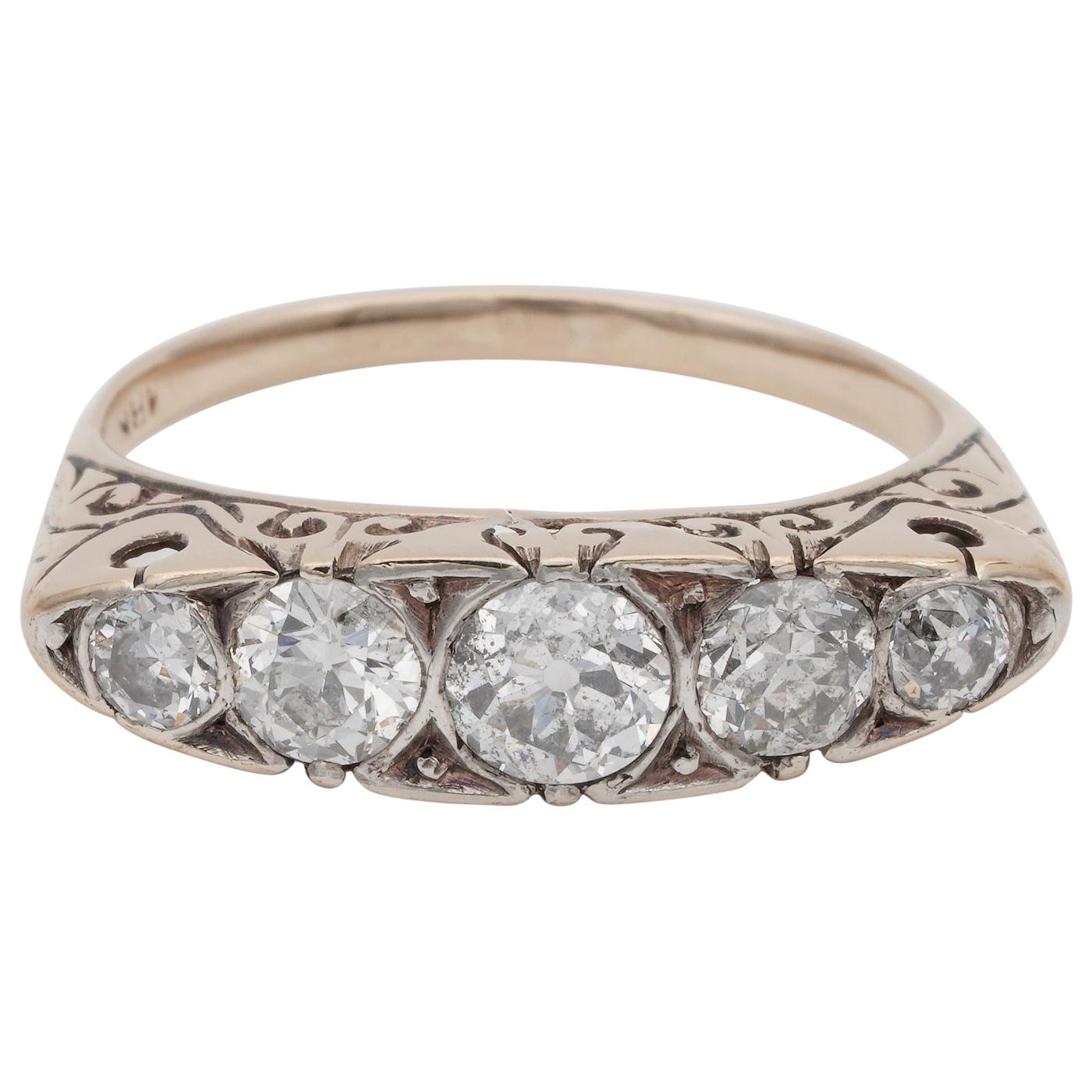 Carved Hoop 1.25 Carat Five-Stone Ring For Sale
