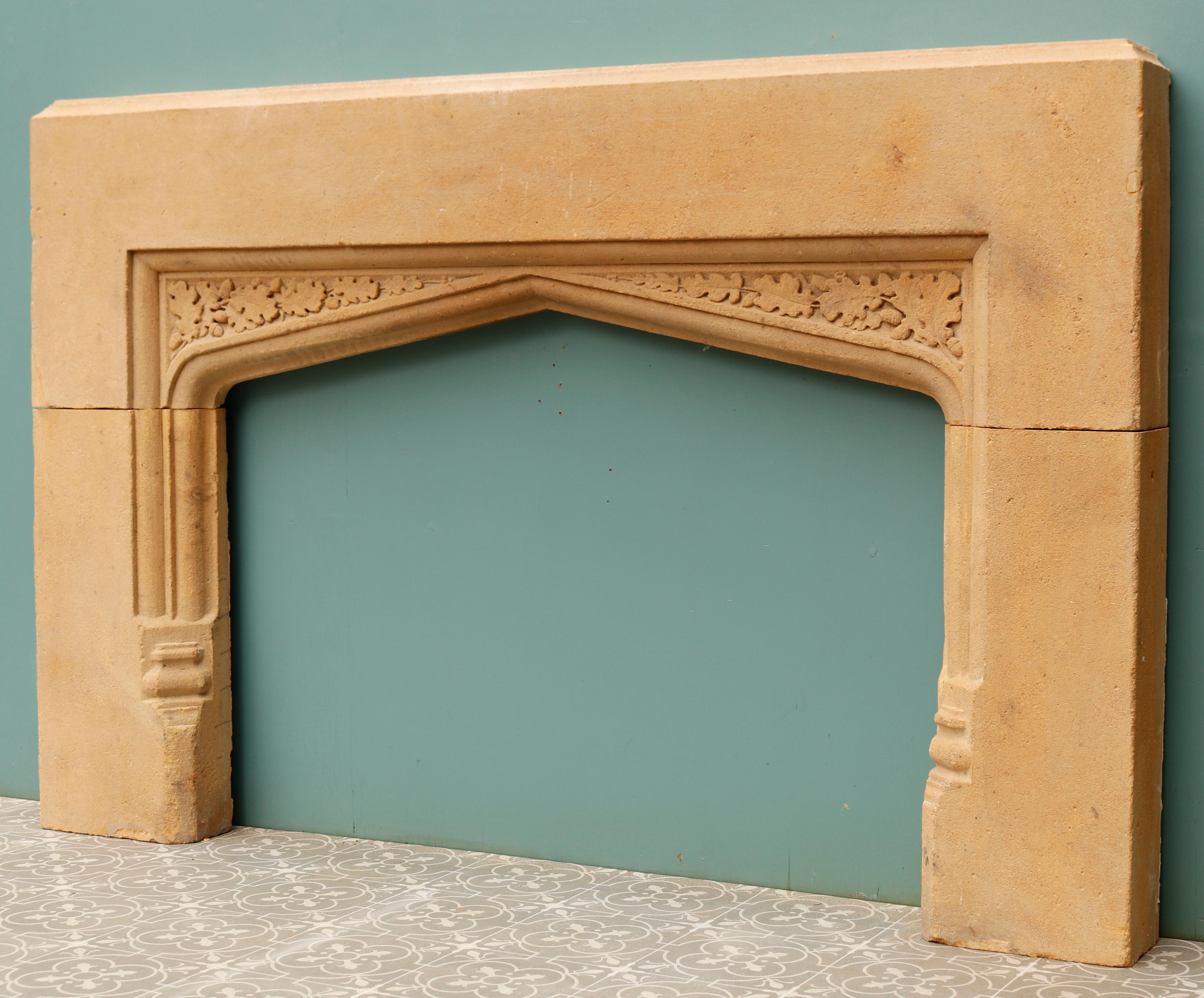 Victorian Carved Limestone Fireplace Mantel In Good Condition For Sale In Wormelow, Herefordshire