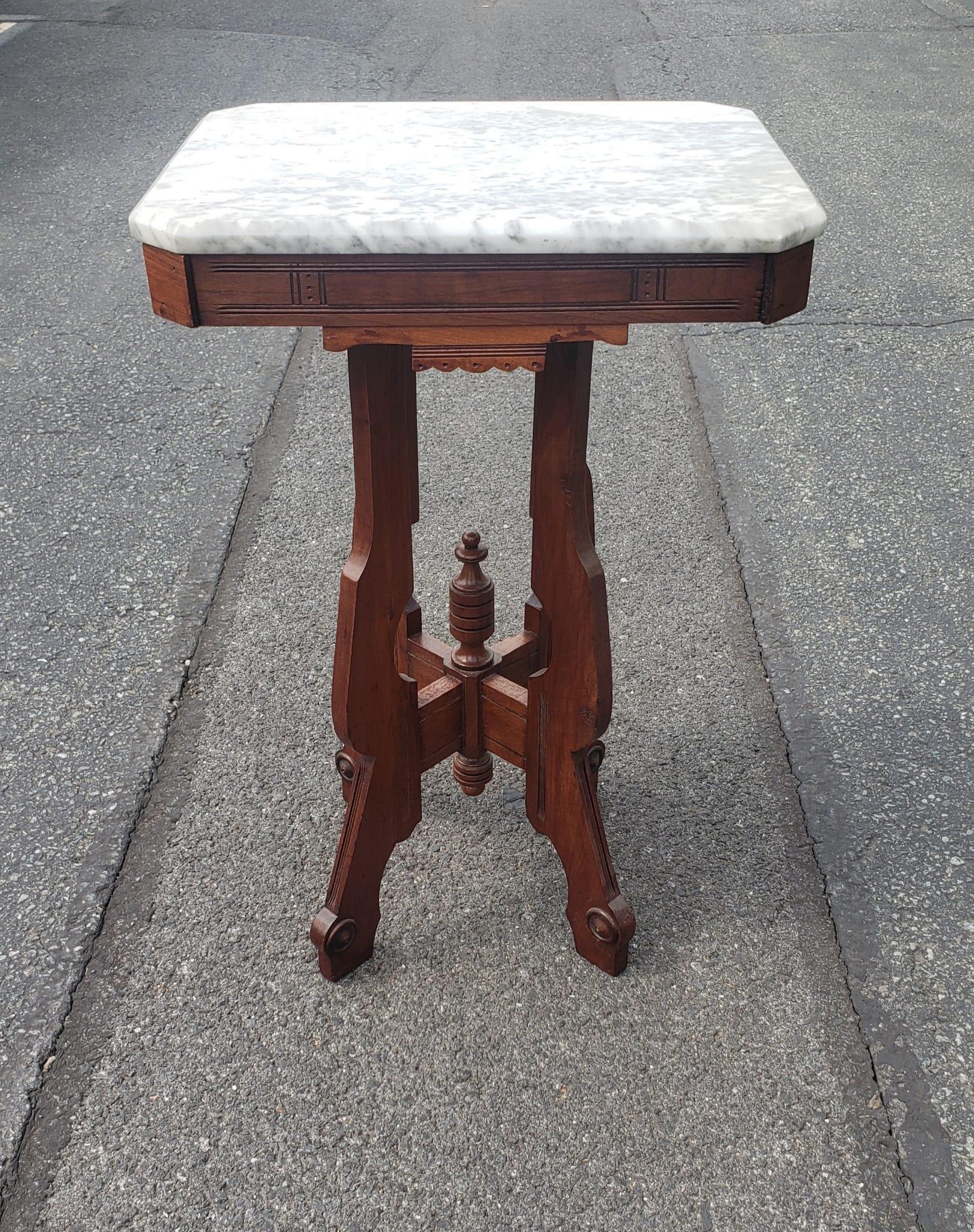 American Victorian Carved Mahogany and Marble Top Candle Srand or Side Table For Sale