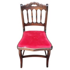 Victorian Carved Mahogany and Velvet Upholstered Seat Side Chair
