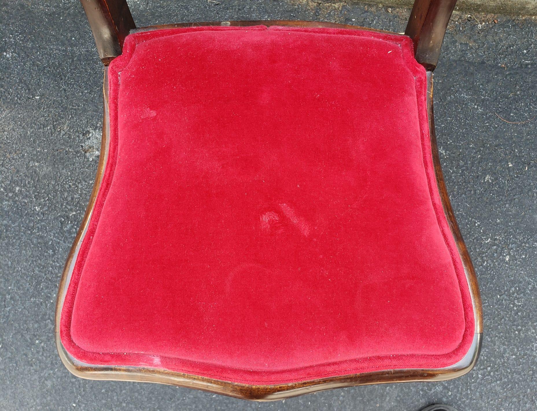 American Victorian Carved Mahogany and Velvet Upholstered Seat Side Chair For Sale