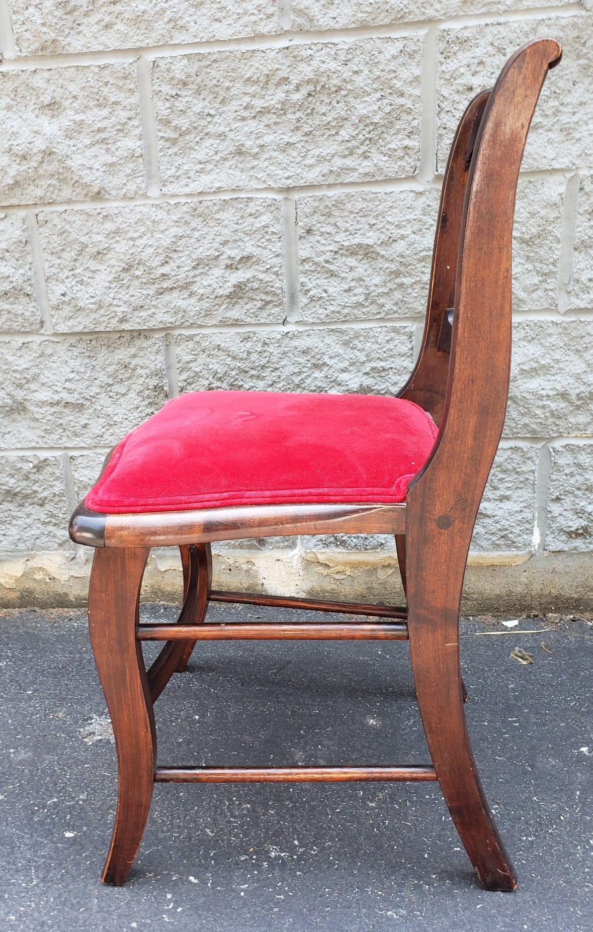 18th Century and Earlier Victorian Carved Mahogany and Velvet Upholstered Seat Side Chair For Sale