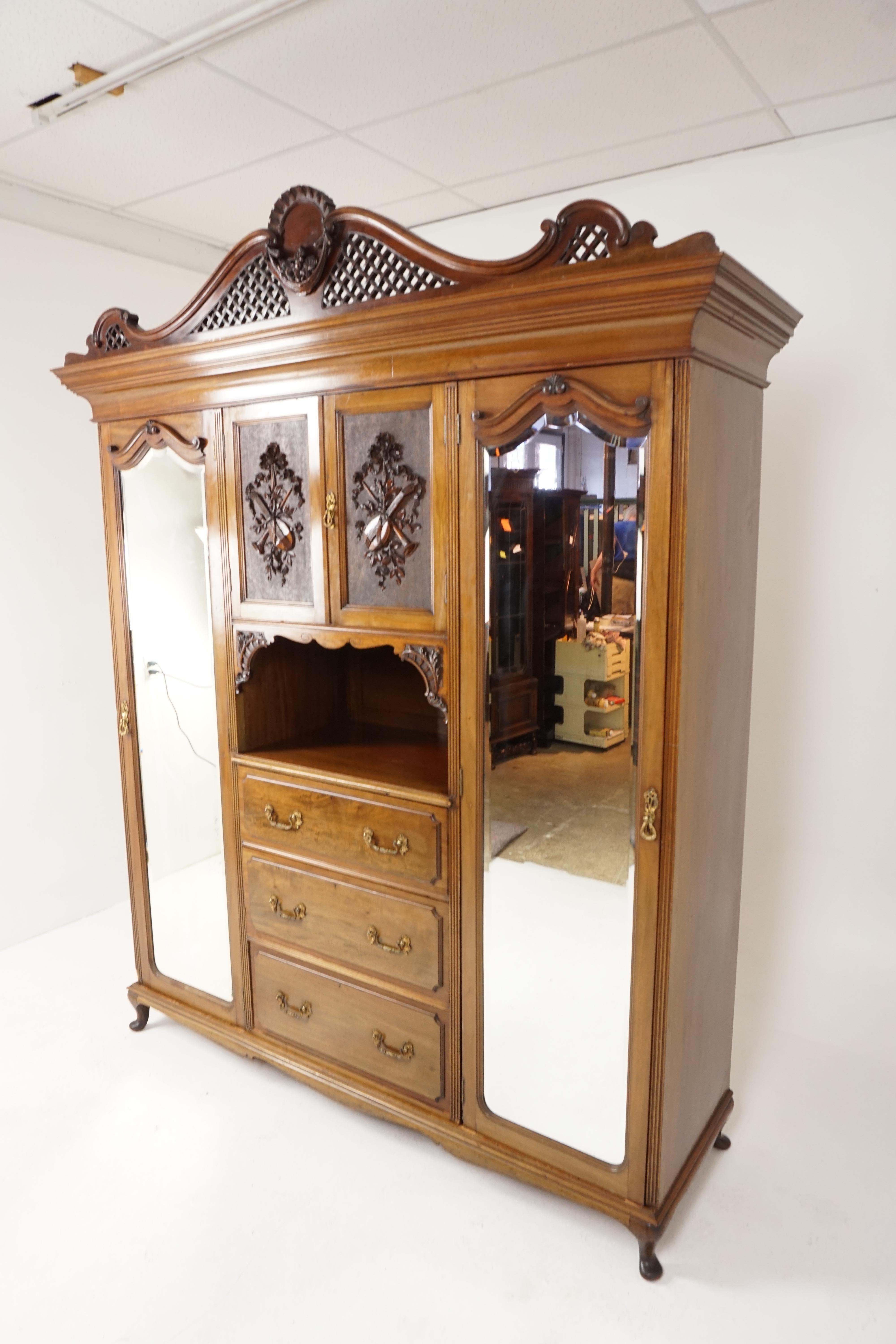 19th century Victorian carved Walnut armoire wardrobe 