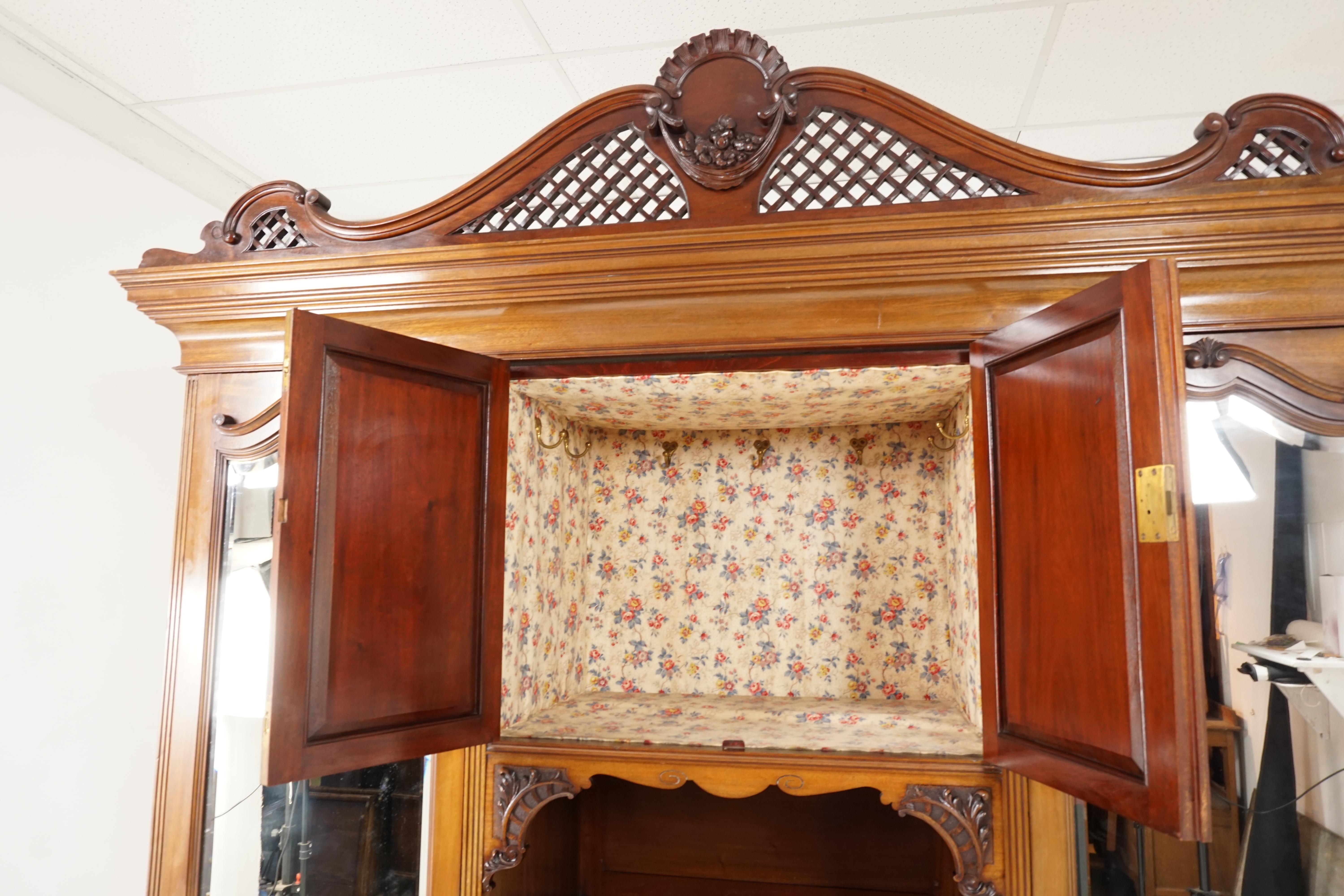 Scottish Victorian Carved Walnut Armoire Wardrobe 