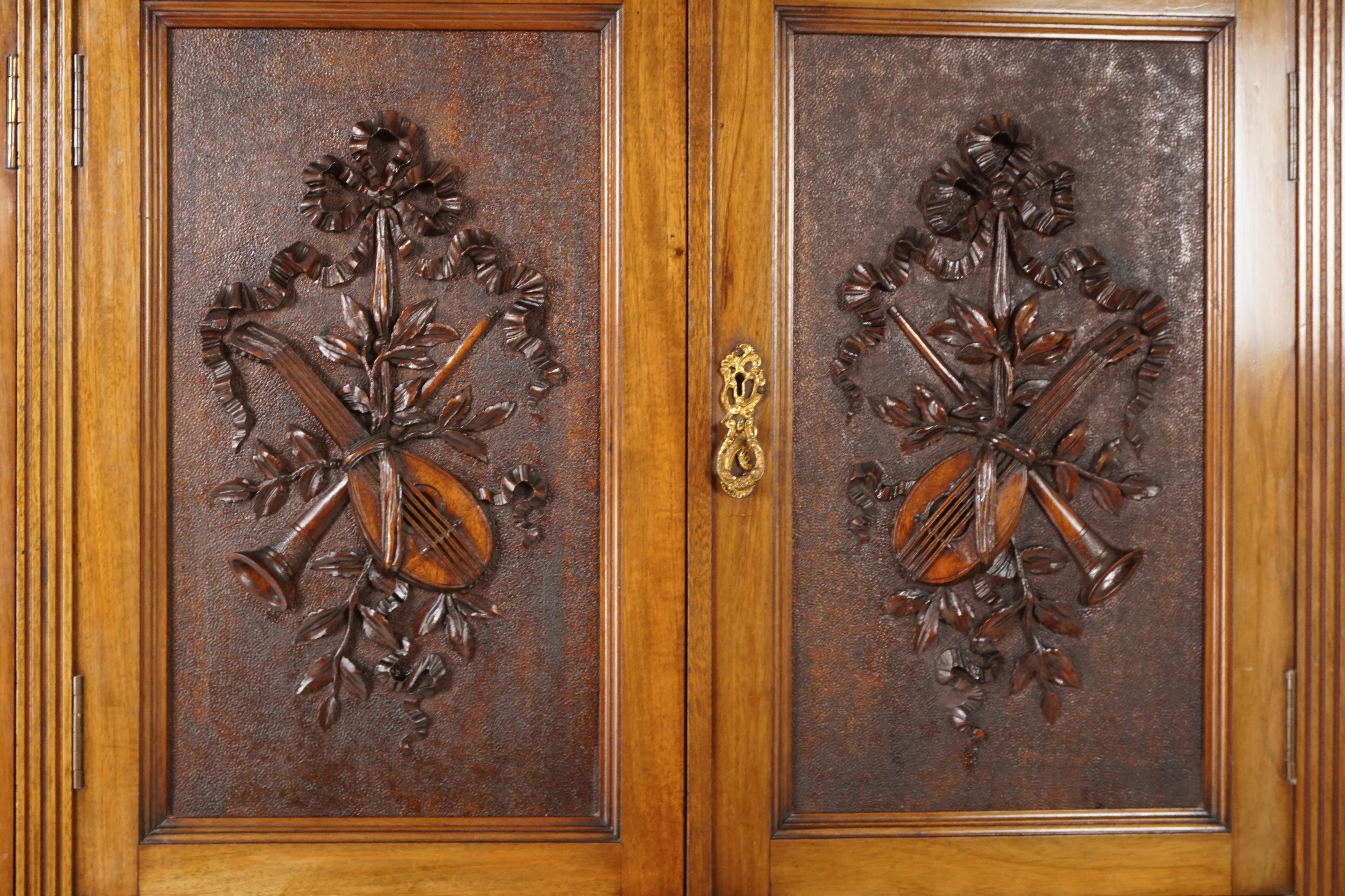 Hand-Crafted Victorian Carved Walnut Armoire Wardrobe 