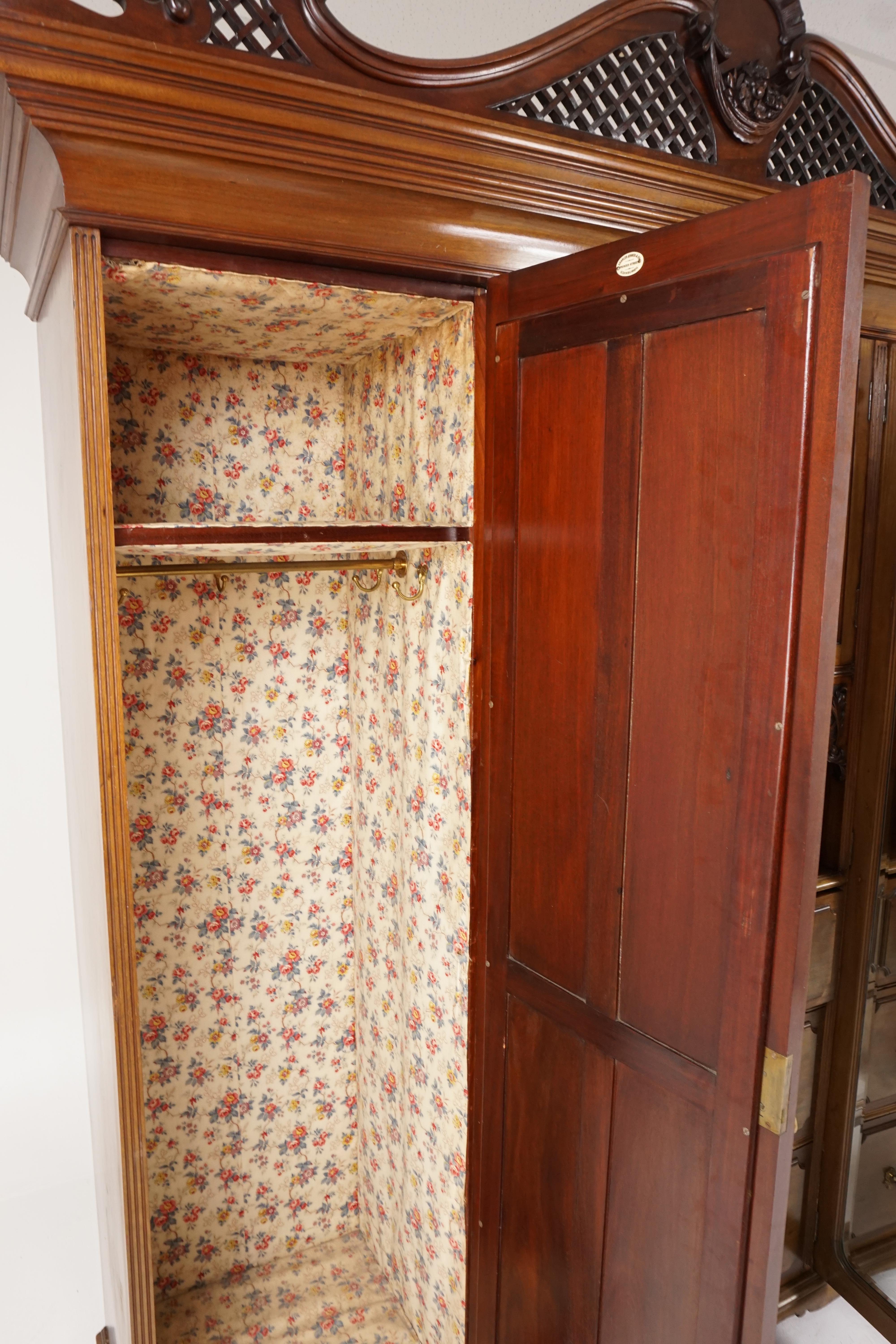 Victorian Carved Walnut Armoire Wardrobe 