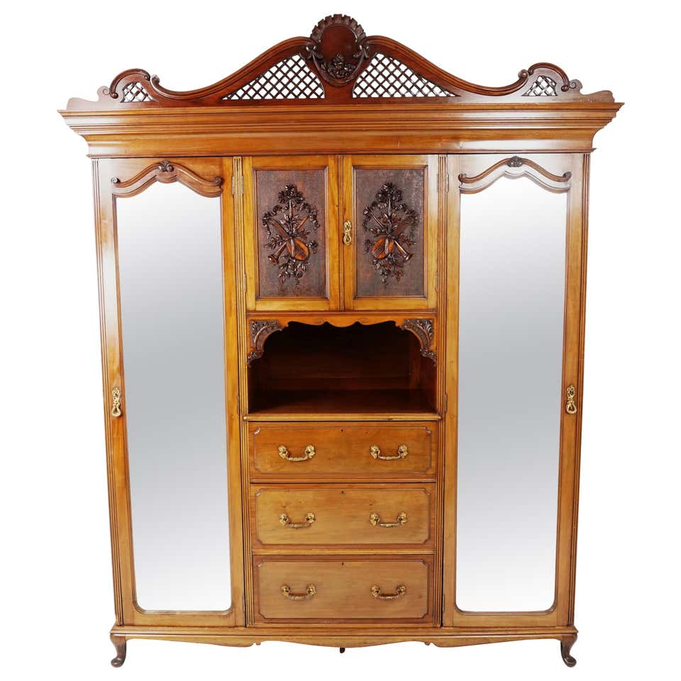 Large Antique Scottish Victorian Three-Door Walnut Armoire, Wardrobe ...