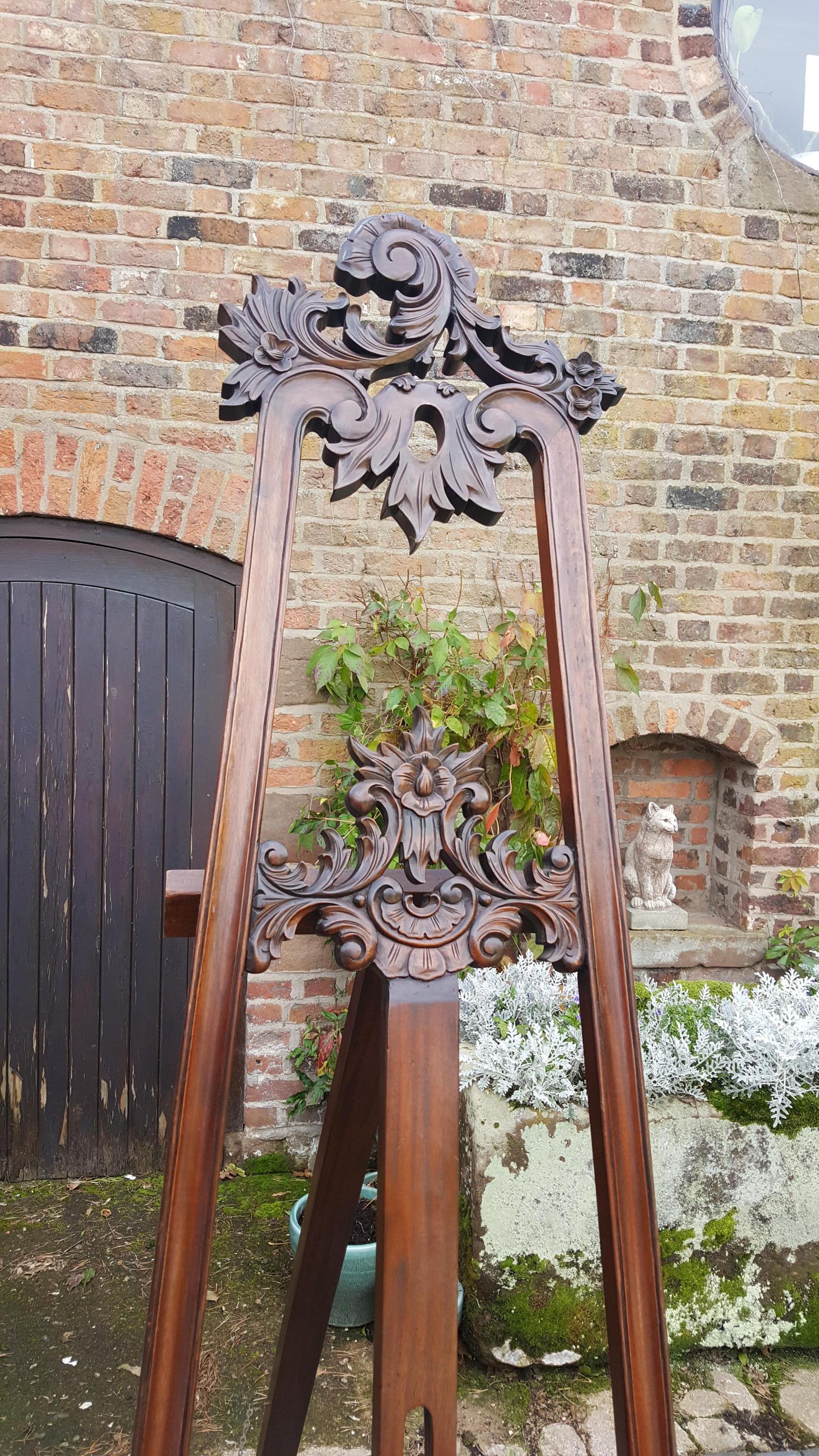 English Victorian Carved Mahogany Artist's Easel For Sale