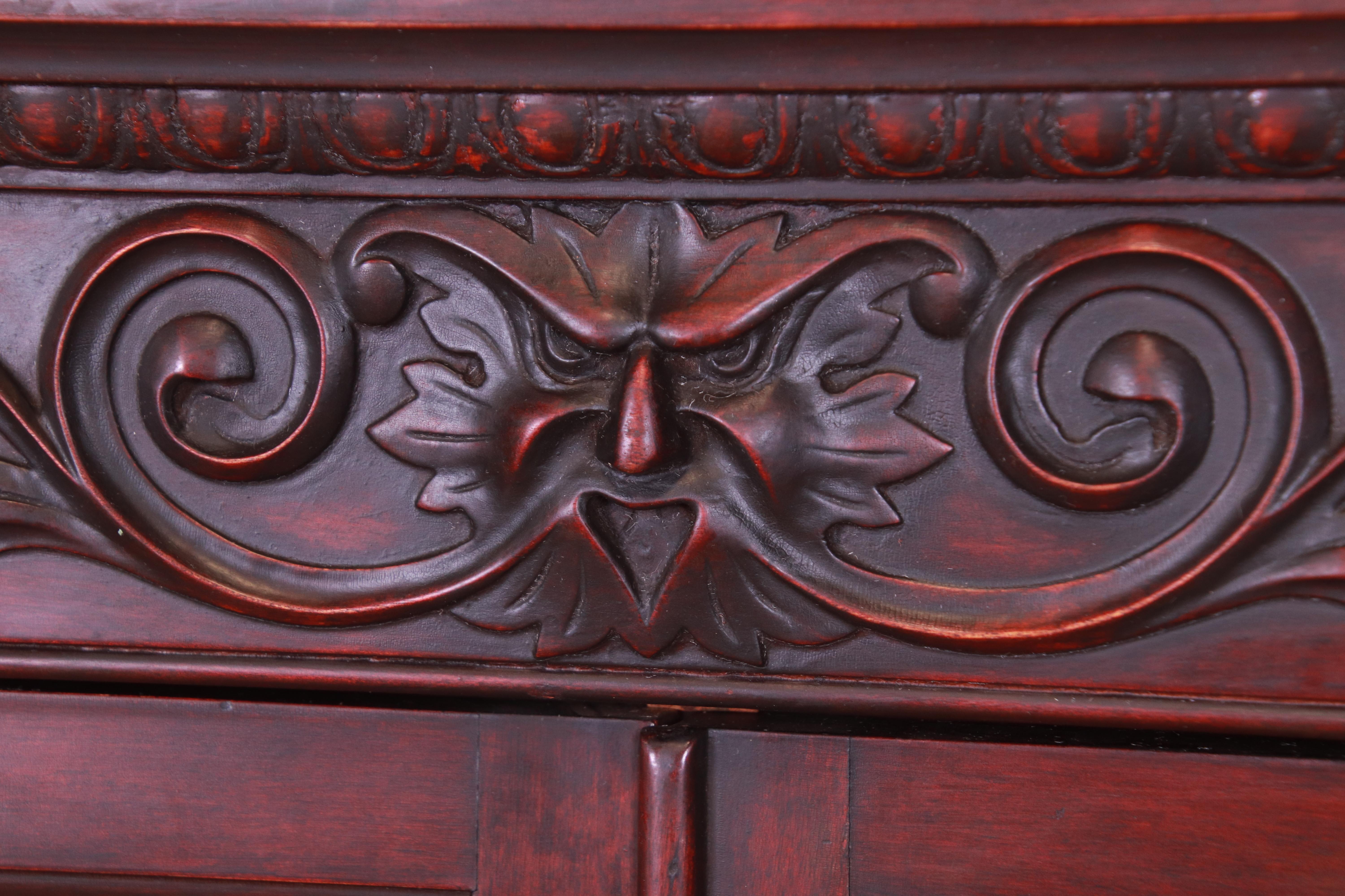 19th Century Victorian Carved Mahogany Bookcase with Old Man of the North Carving, Circa 1890