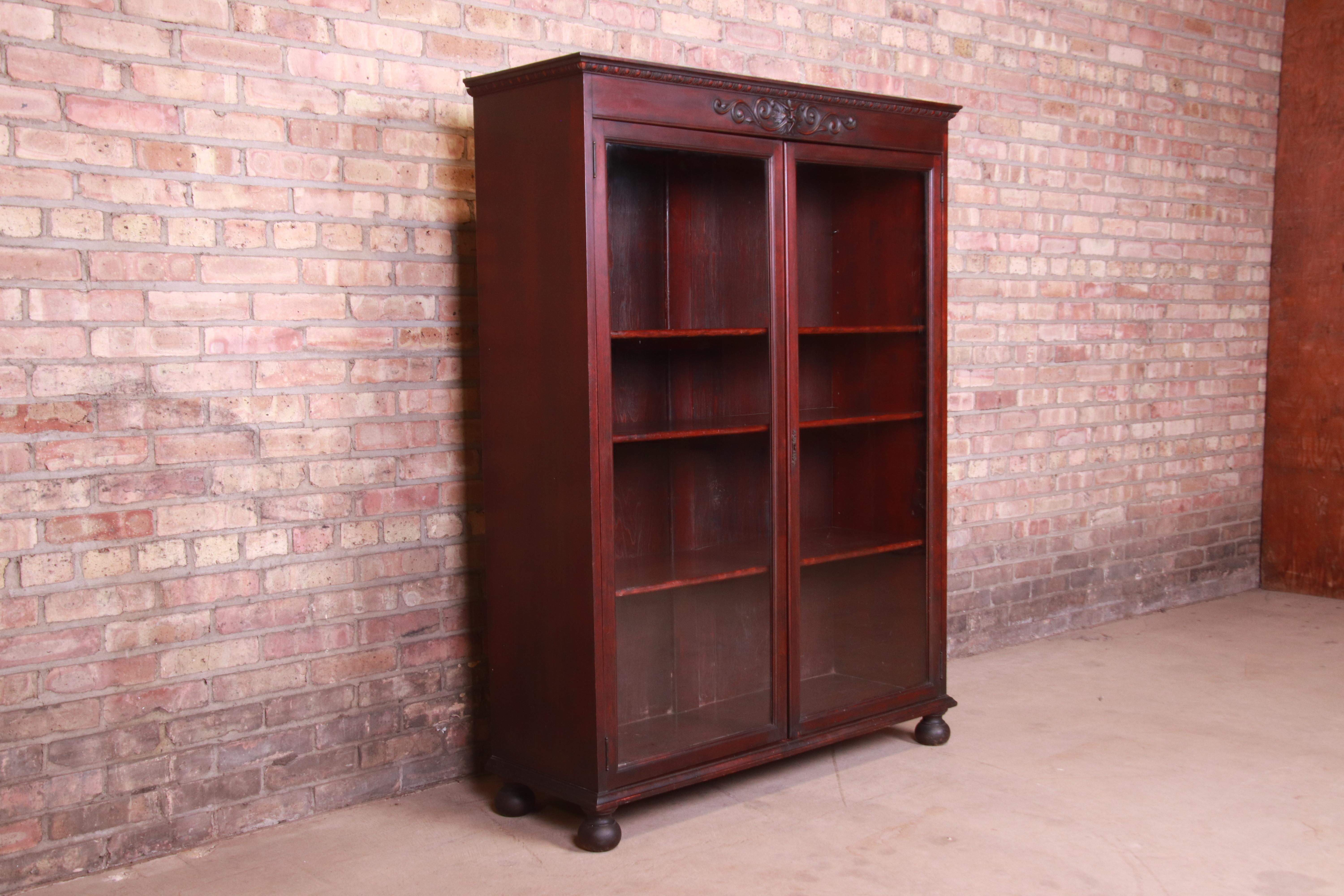 Victorian Carved Mahogany Bookcase with Old Man of the North Carving, Circa 1890 3