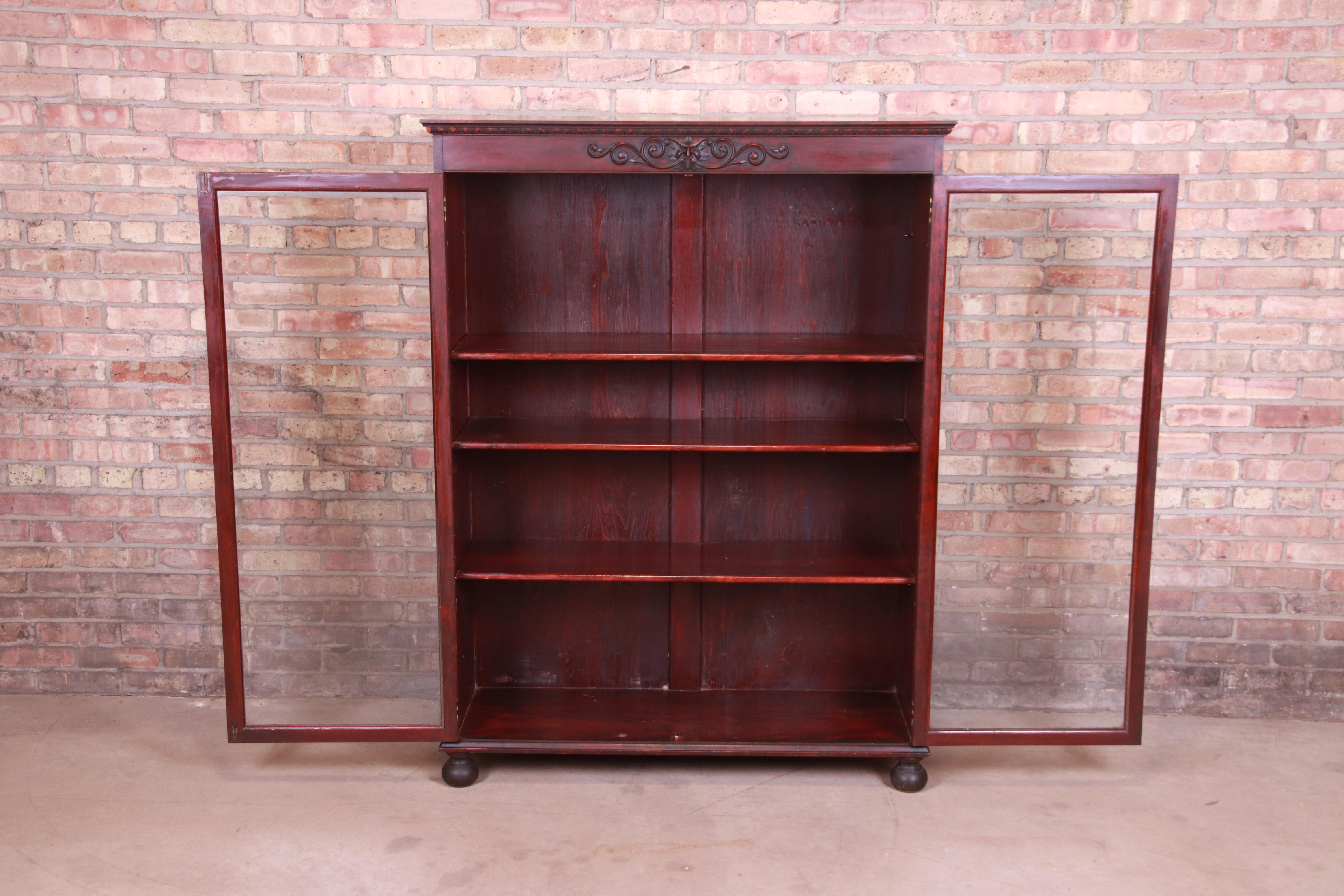 Victorian Carved Mahogany Bookcase with Old Man of the North Carving, Circa 1890 4
