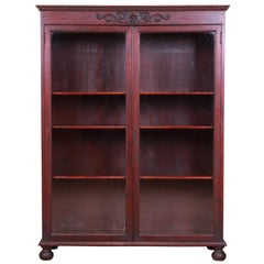 Victorian Carved Mahogany Bookcase with Old Man of the North Carving, Circa 1890