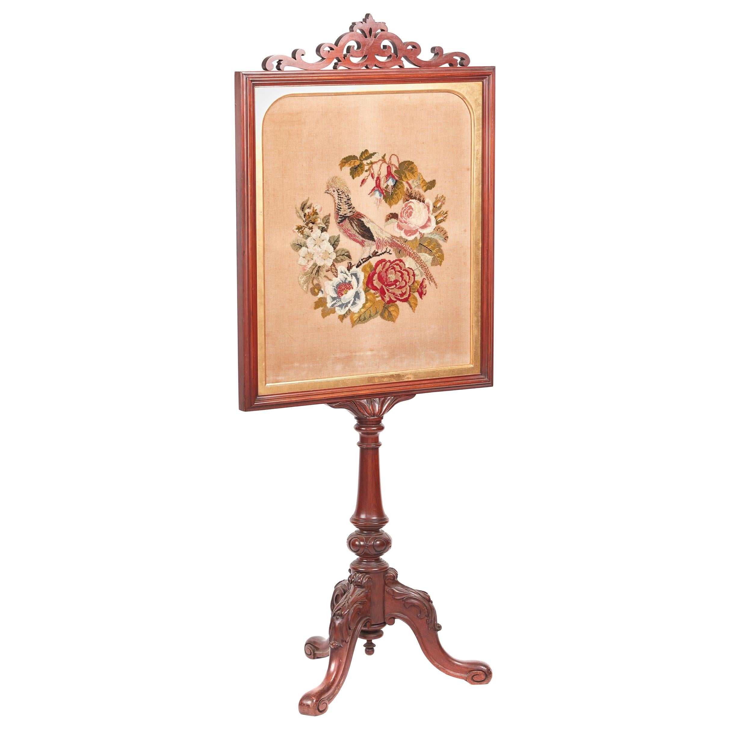 Victorian Carved Mahogany Fire Screen For Sale