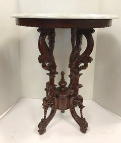 Victorian Carved Mahogany Marble-Top Round Table