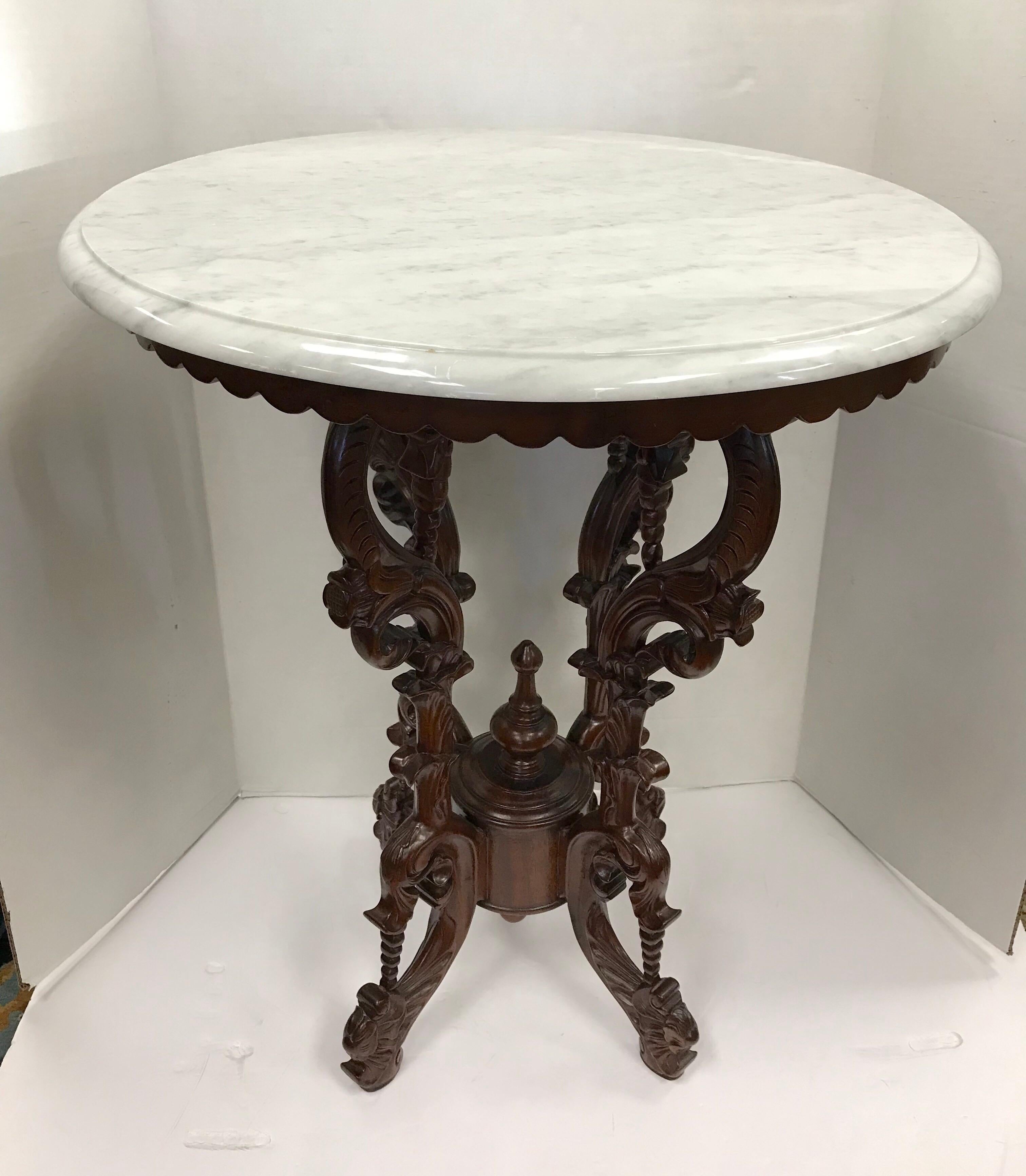 Victorian Carved Mahogany Marble-Top Round Table 1