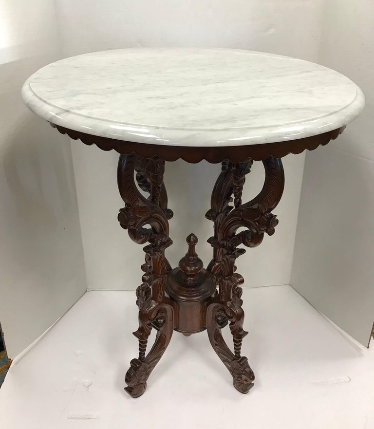 Victorian Carved Mahogany MarbleTop Round Table at 1stDibs