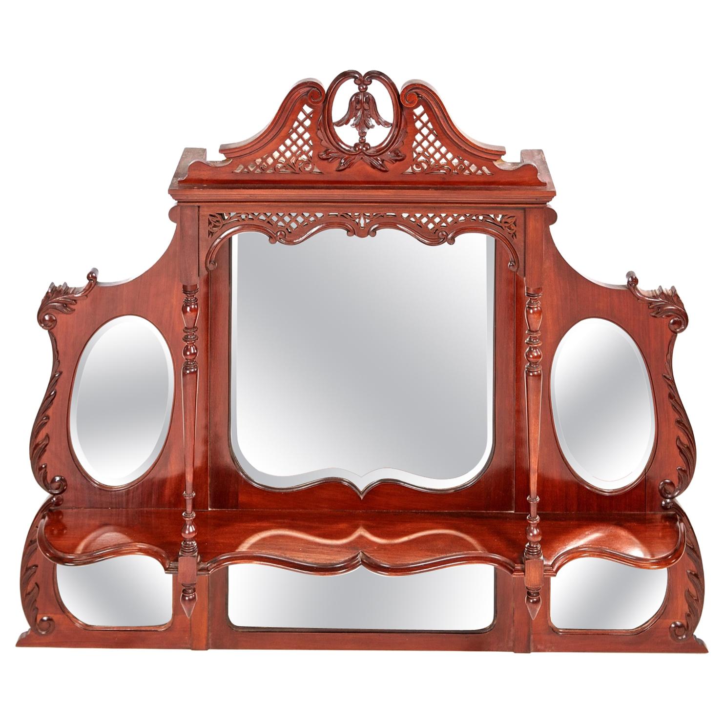 Victorian Carved Mahogany Overmantle Wall Mirror