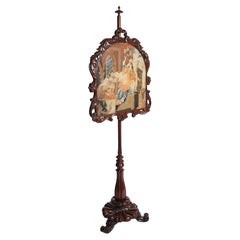 Victorian Carved Mahogany Pole Screen