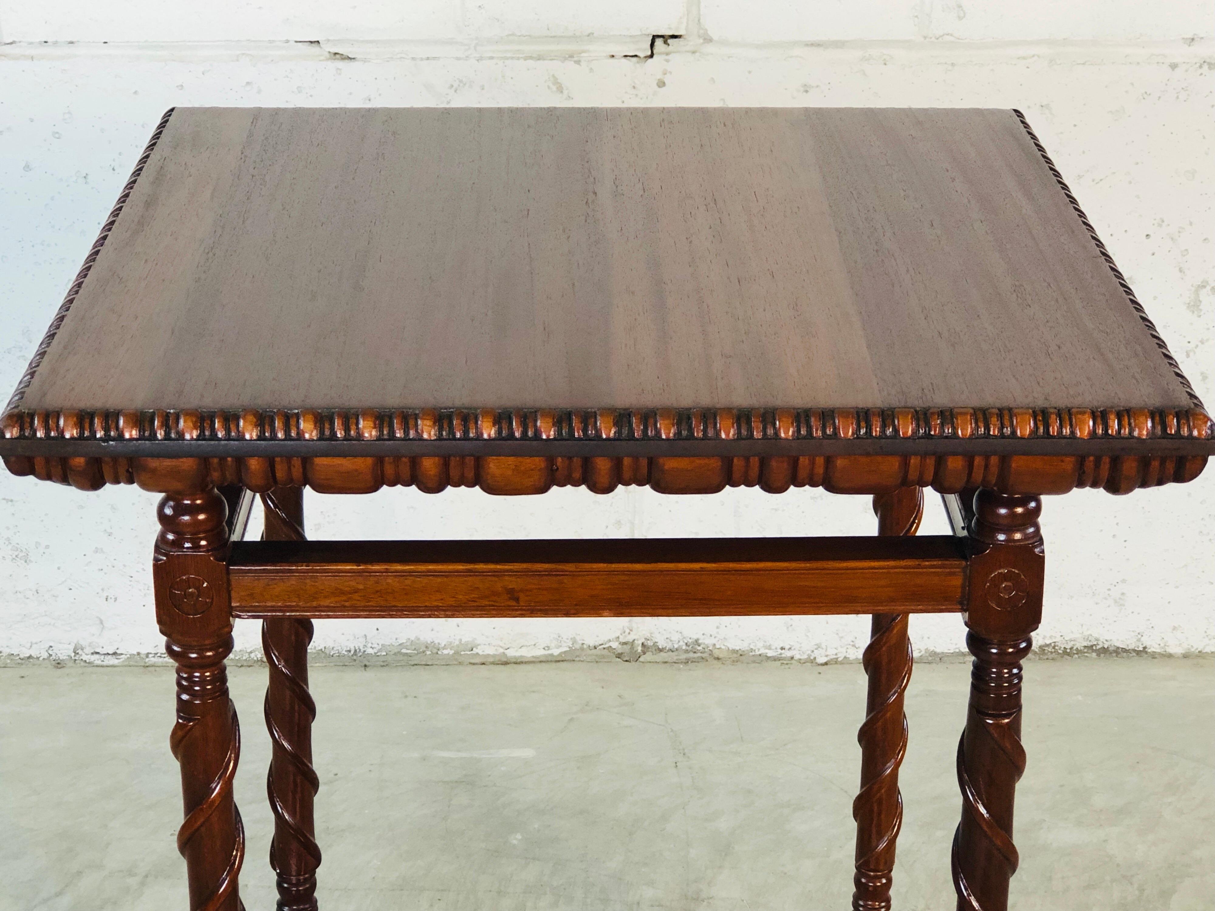 American Victorian Carved Mahogany Square Side Table For Sale