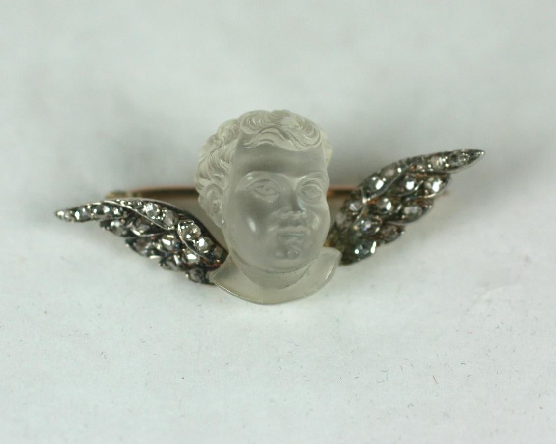 Victorian Carved Moonstone and Diamond Angel For Sale 1