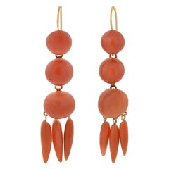Victorian Carved Natural Coral Dangling Earrings