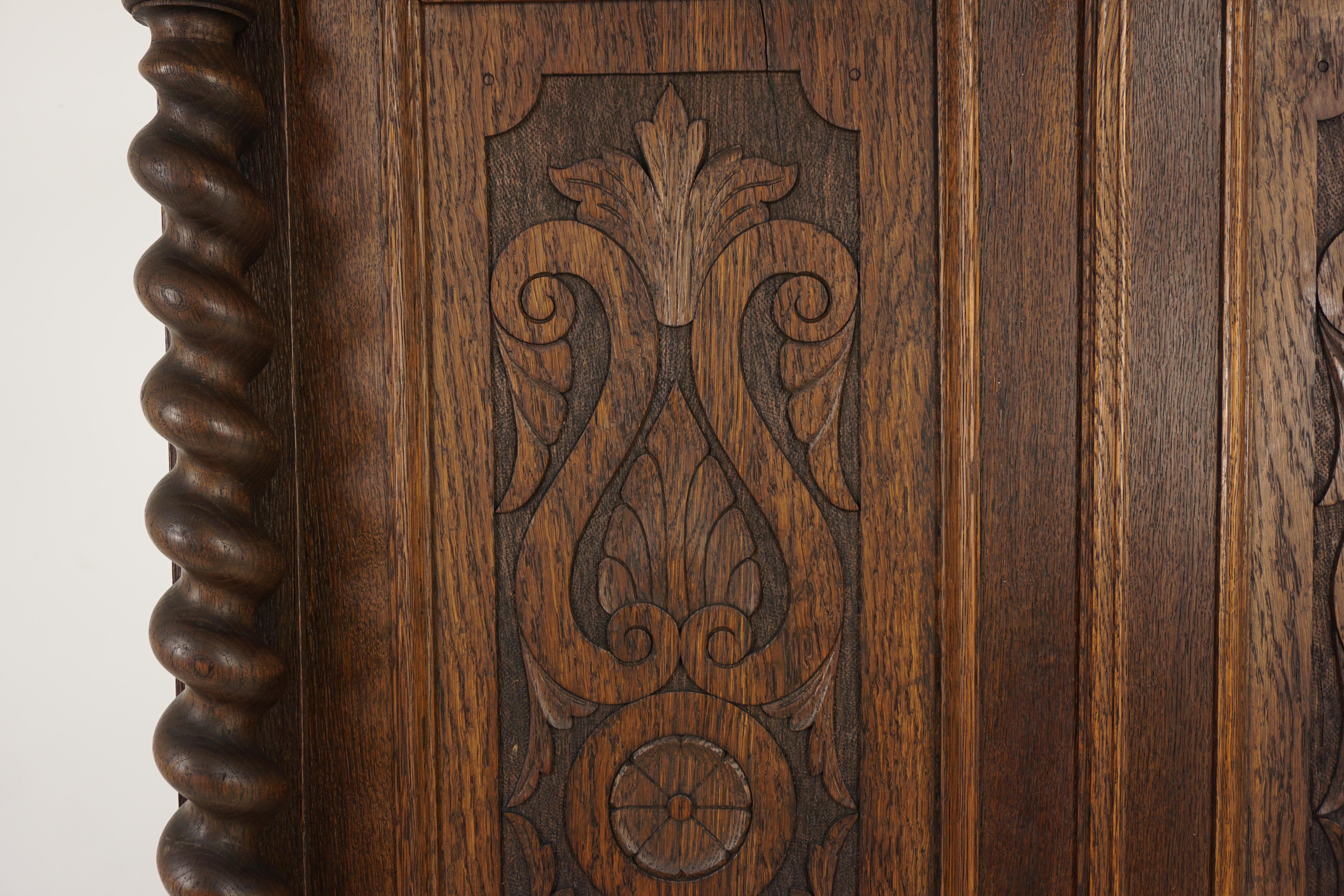 Victorian Carved Oak Barley Twist Hall Closet, Bookcase, Scotland 1880, H1173 1