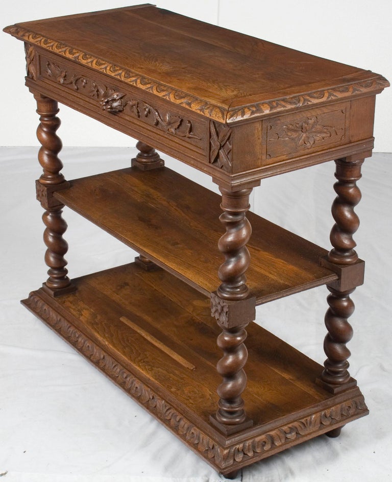 Victorian Carved Oak Barley Twist Three-Tier Server Trolley Buffet Dumb ...