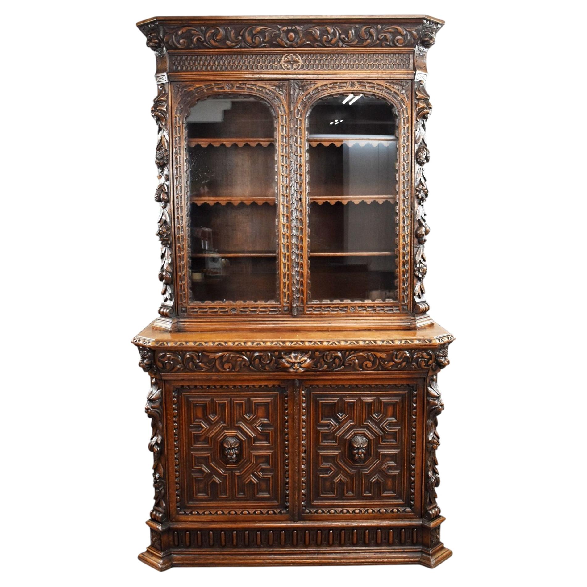 Victorian Carved Oak Bookcase