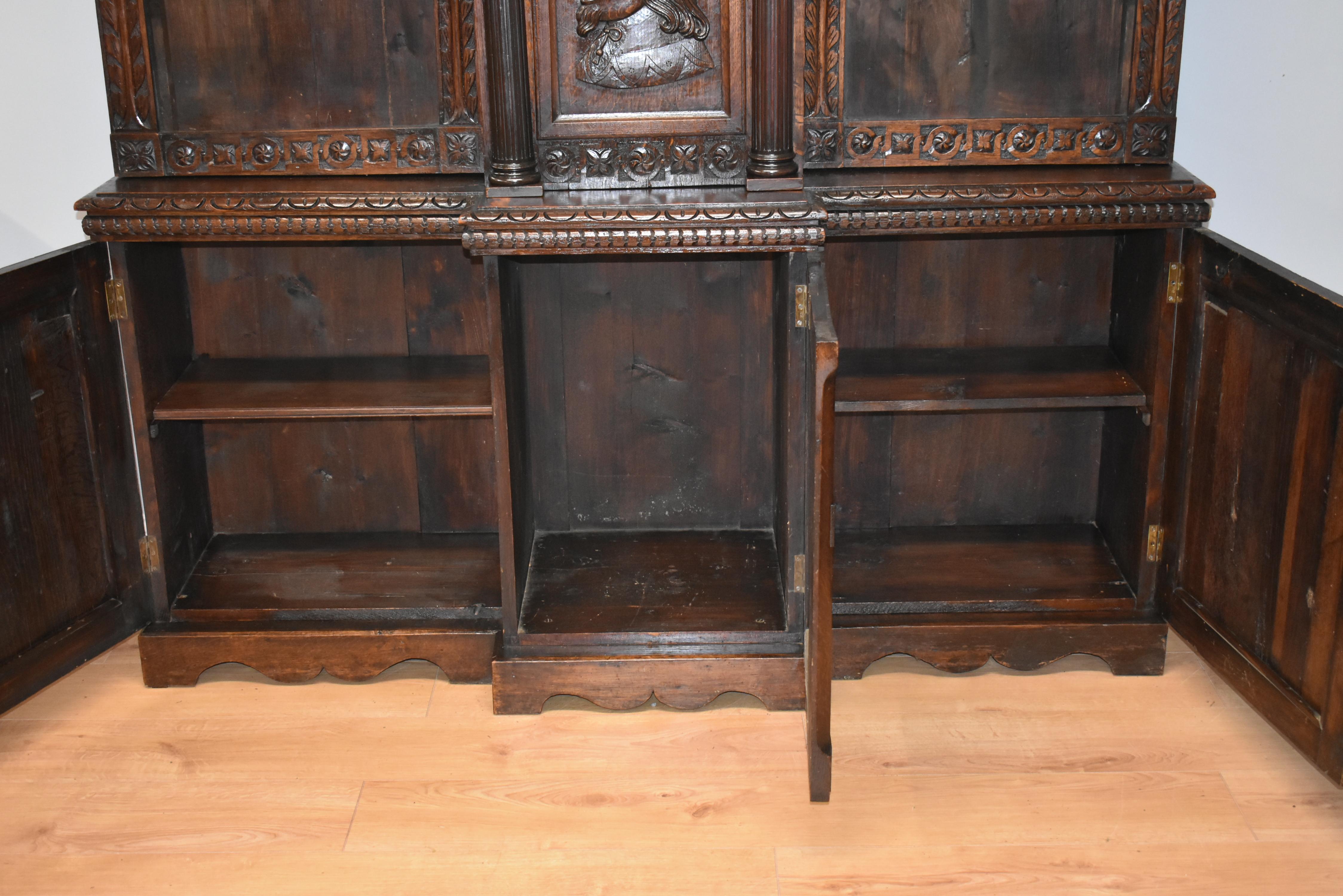 Victorian Carved Oak Cabinet or Bookcase with Phil Walton Devizes Clock 7
