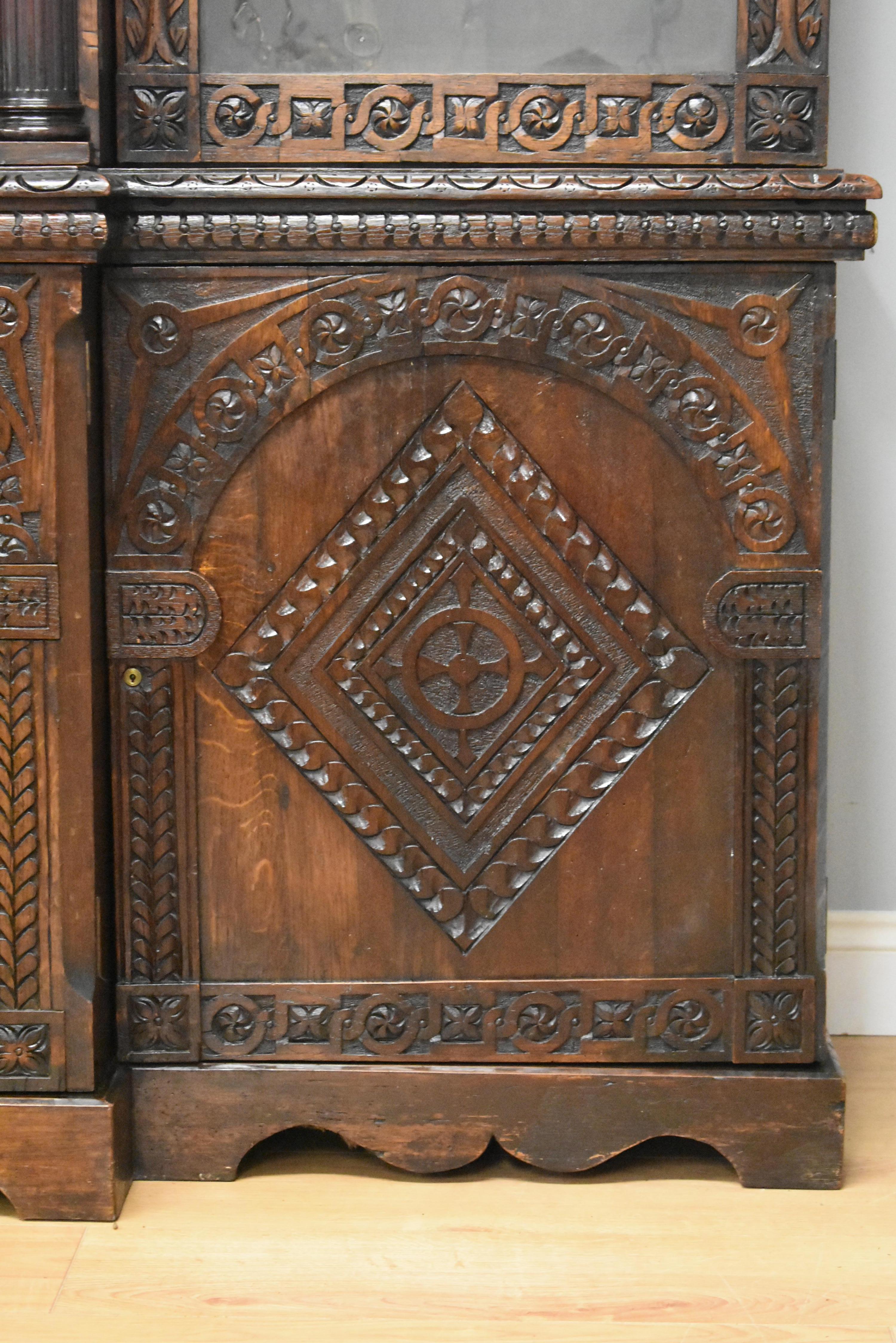 Victorian Carved Oak Cabinet or Bookcase with Phil Walton Devizes Clock 1