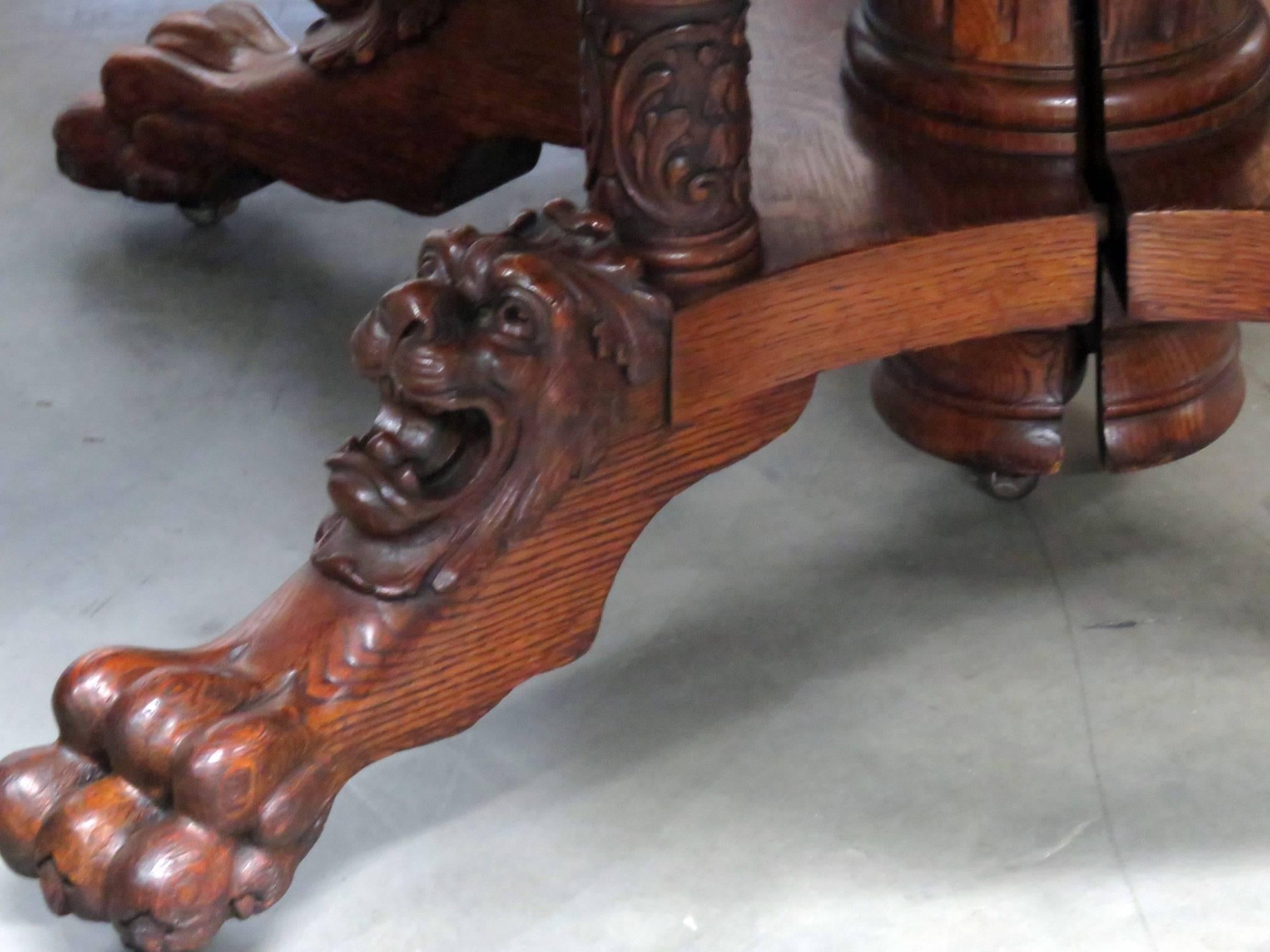American Victorian Carved Oak Dining Table
