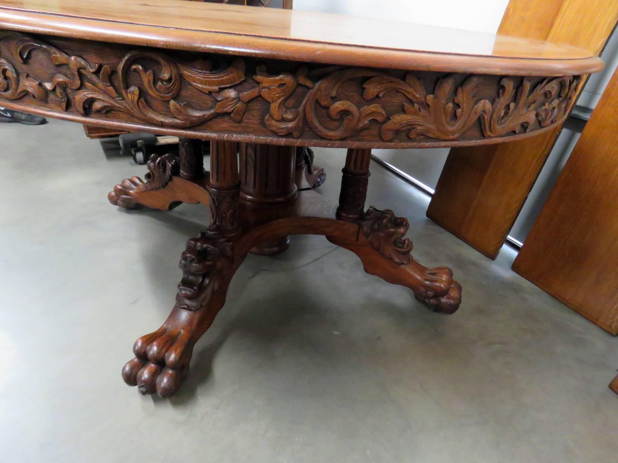 Victorian Carved Oak Dining Table 1