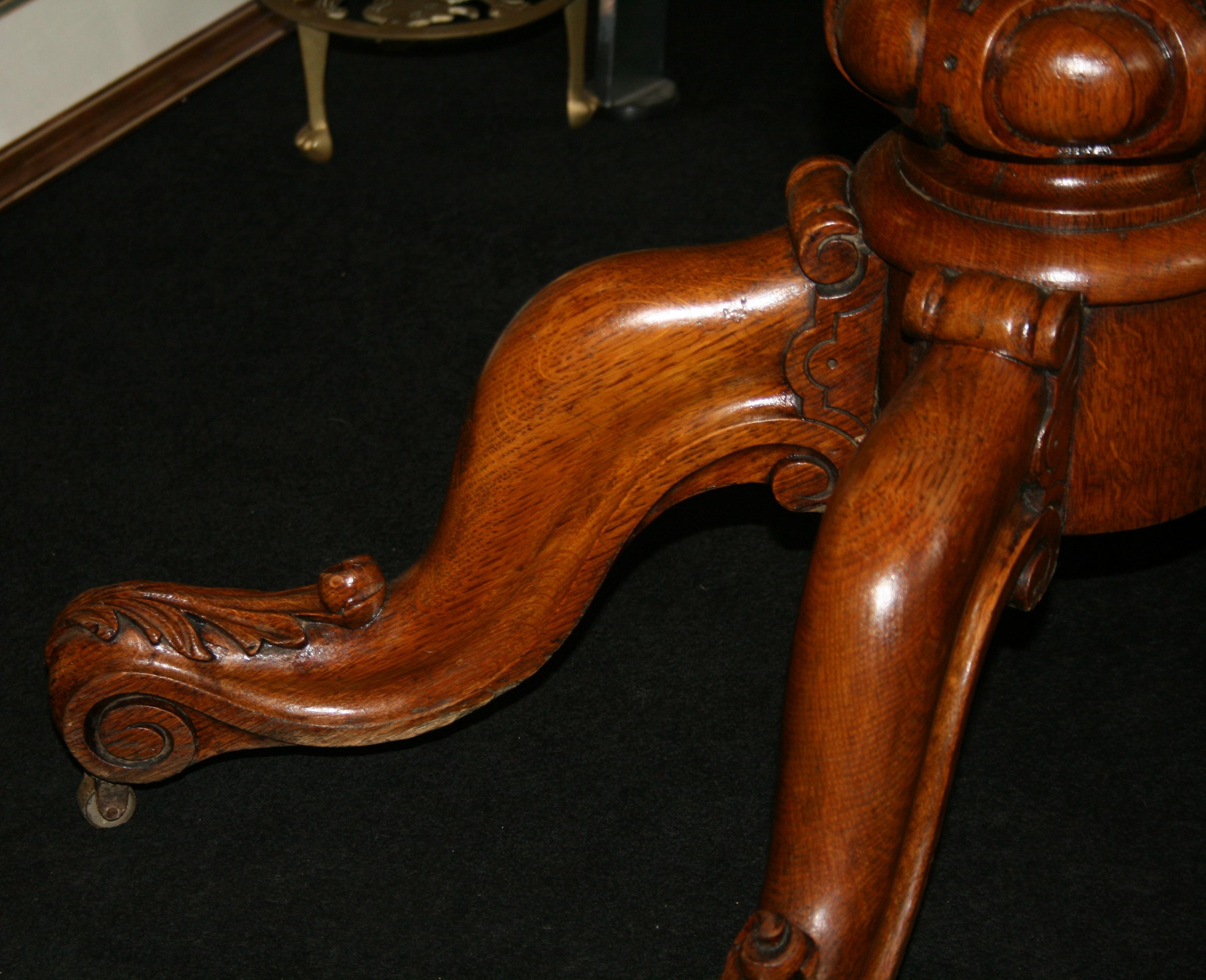 Victorian Carved Oak Flip Top Card Games Table For Sale 9